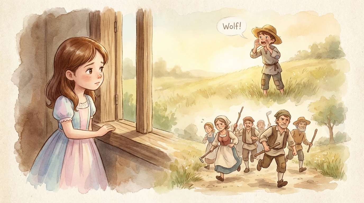 The Shepherd Boy & the Wolf - Scene 5: A few days later the Shepherd Boy again shouted, "Wolf! Wolf!" Again…