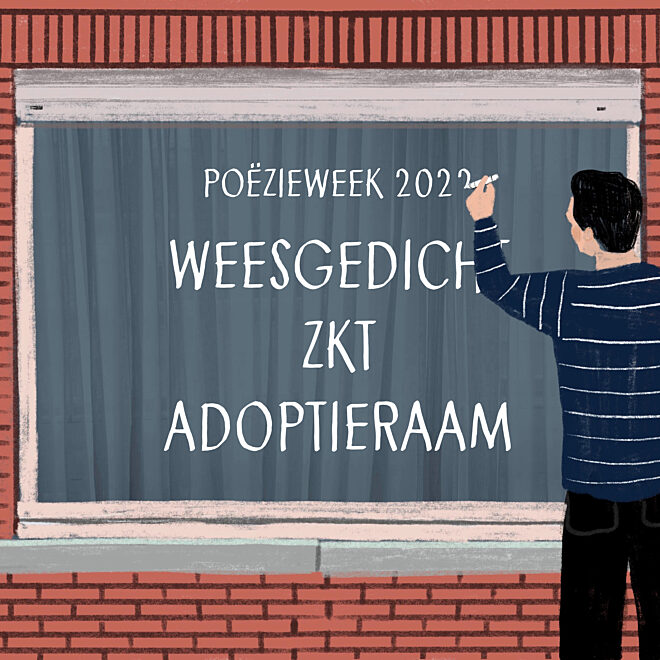 Schrijvende man Poëzieweek2022 weesgedichtzktadoptieraam 1