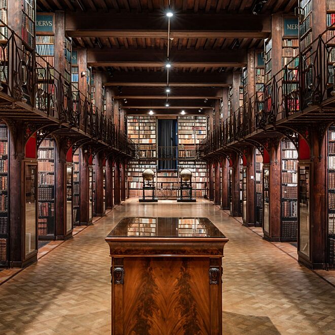 Schatten van de Nottebohmzaal. Instaprondleiding in de historische bibliotheek met de expo van Camiel Van Breedam