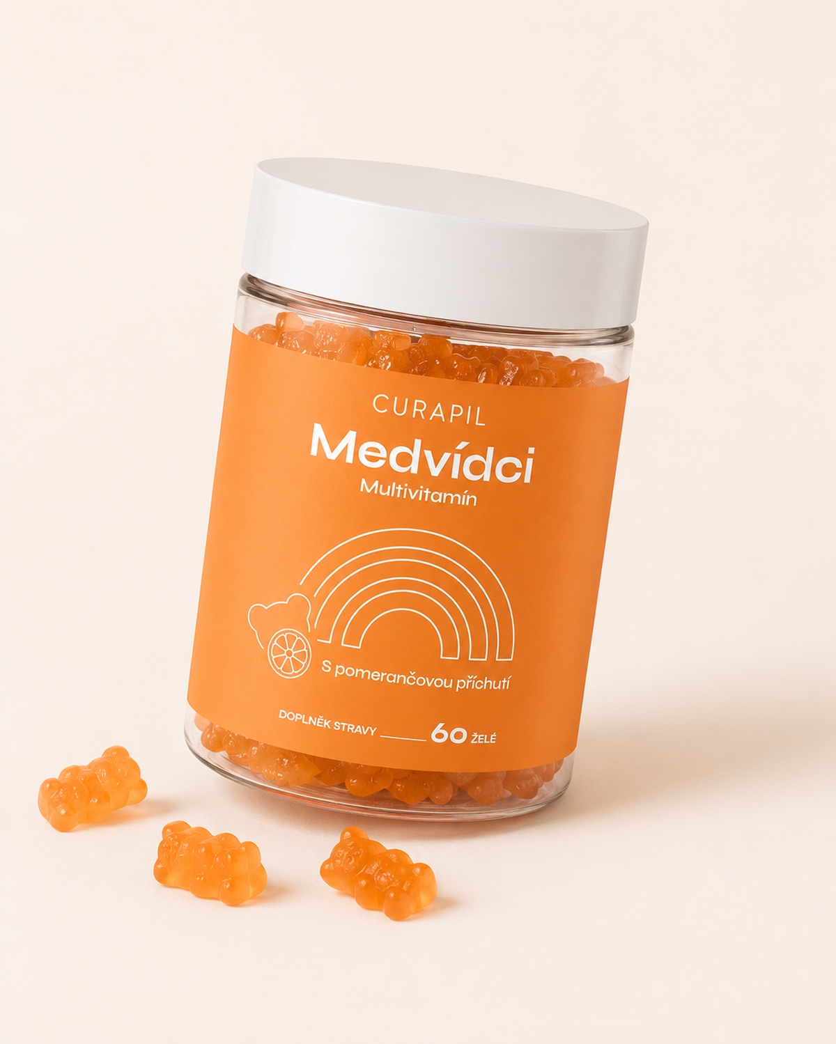 Medvídci Multivitamín Curapil — dóza s pomerančovými želé