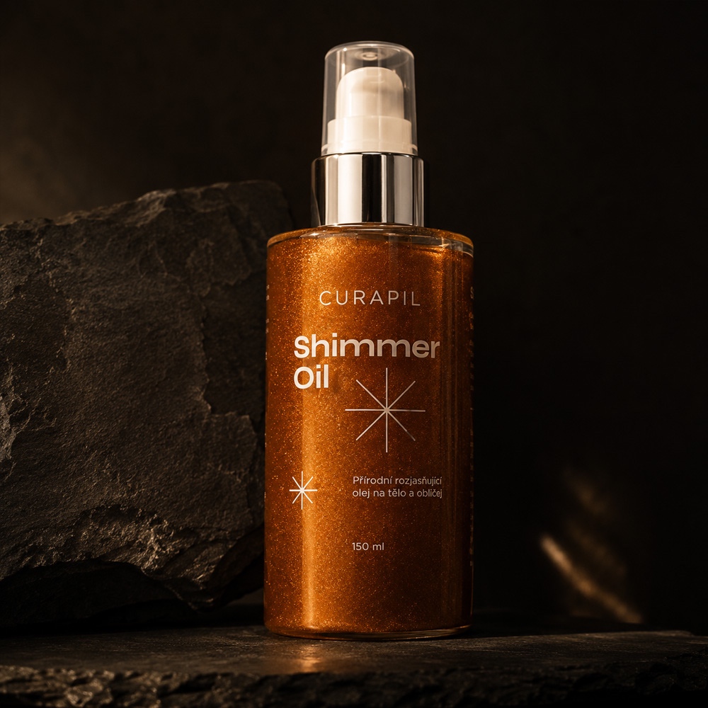 Shimmer Oil Curapil — premium amber bottle