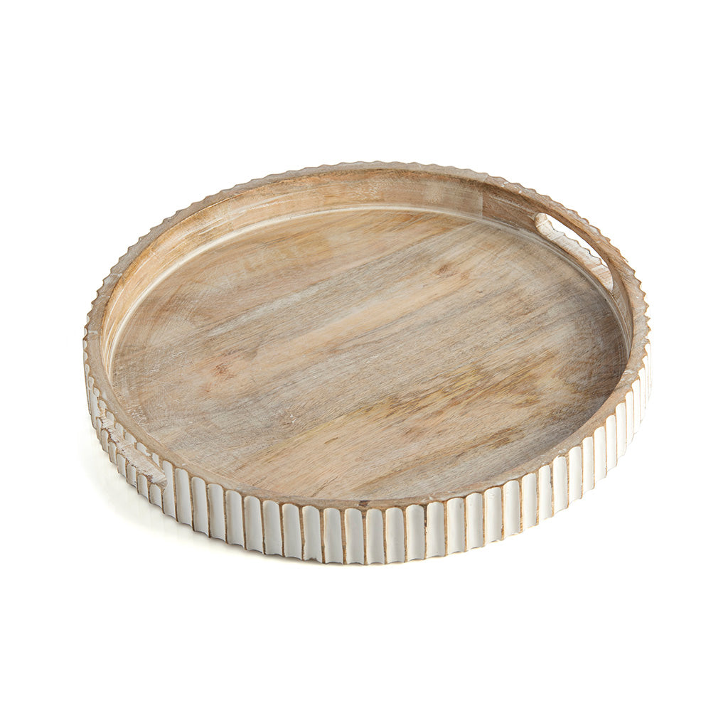 Sausalito White Wash Ribbed Round Tray