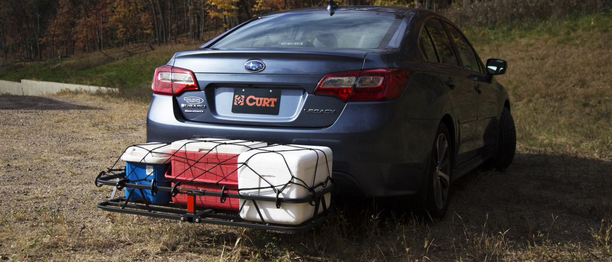 CURT class 1 hitch on car with hitch cargo carrier