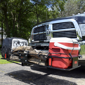 Truck cargo carrier on CURT front hitch