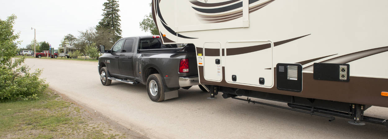 Pickup Truck Towing Travel Trailer