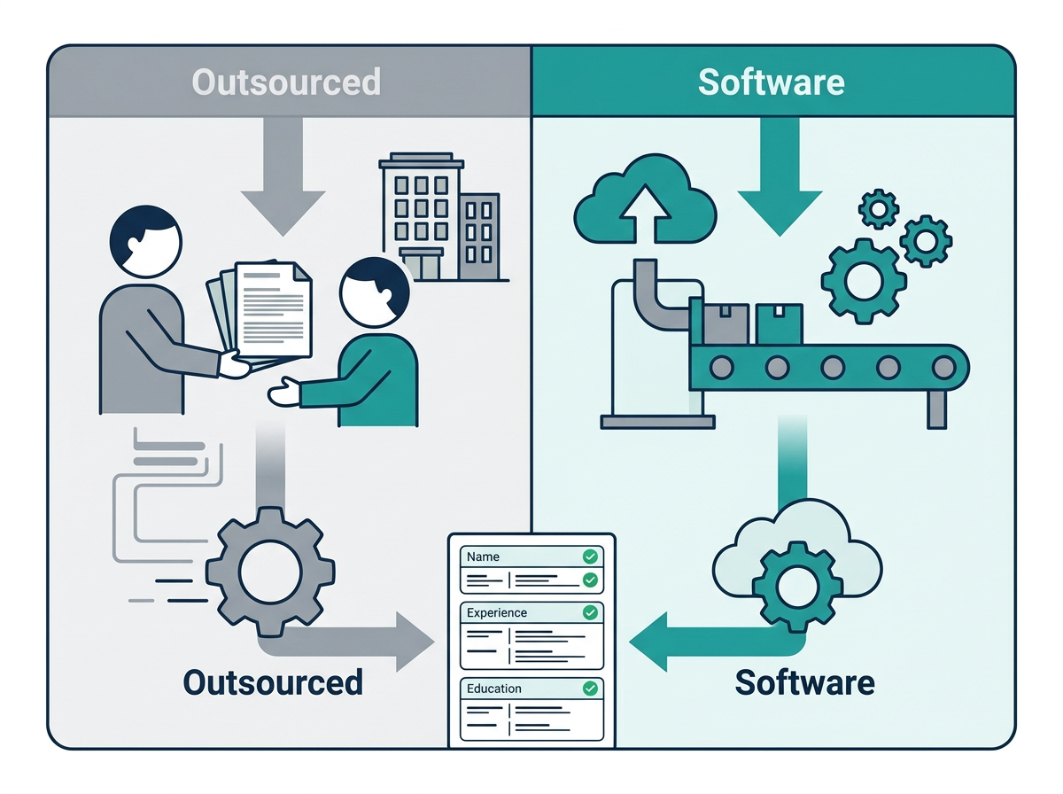 Outsource CV formatting versus software comparison of the two models for recruitment agencies delivering candidate CVs
