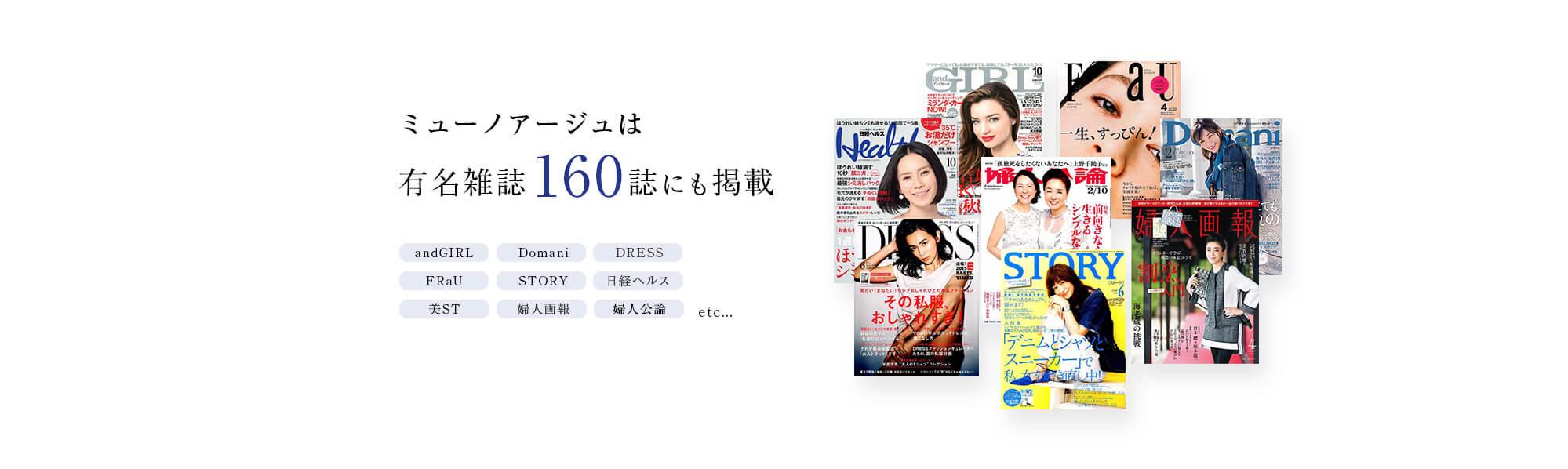 ミューノアージュは、有名雑誌160誌にも掲載