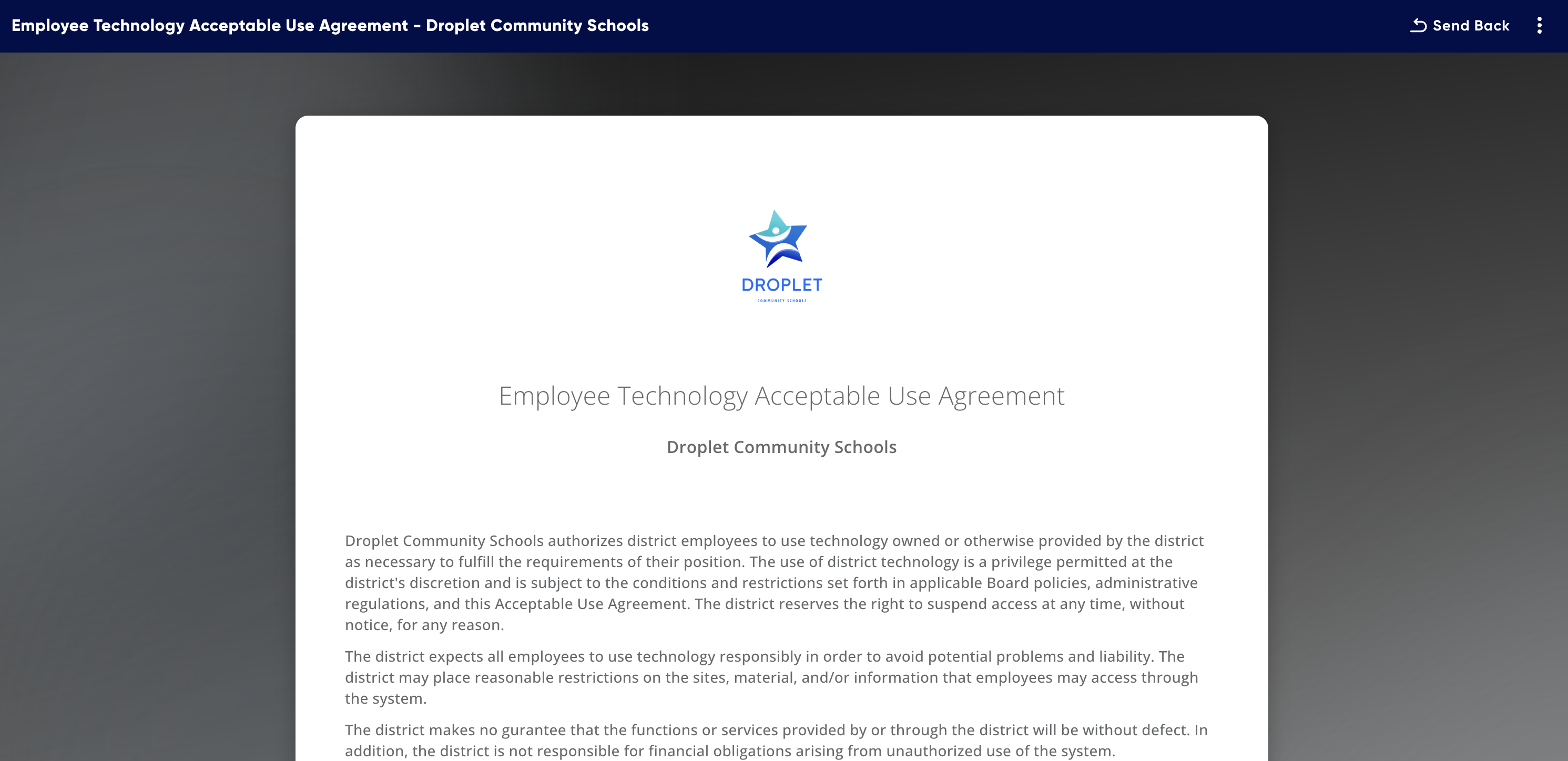 An open submission with the workflow step shown in the header and the three-dot actions menu in the top-right corner