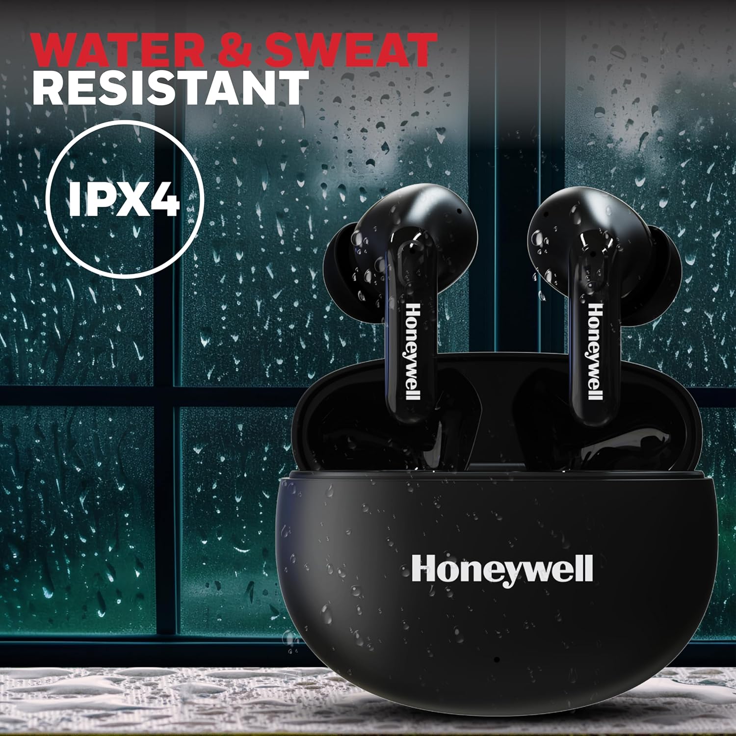Honeywell Suono P2100 TWS Earbuds Bluetooth with 50H of Playtime, ENC Mode, 4xMics, Type C Fast Charging, Low Latency Mode for Gaming, Bluetooth V5.3- Black