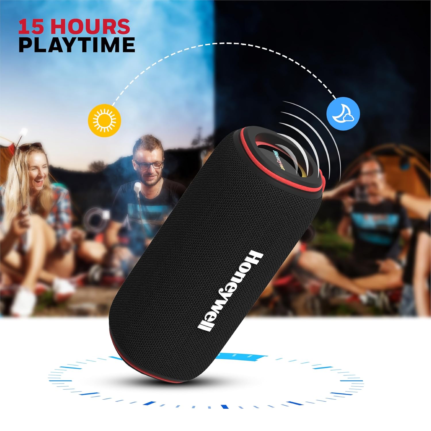 Honeywell Trueno U400 30W 5.3 Bluetooth Speaker, Deep Bass Radiators, 15H Playtime, IPX 6, TWS Feature, RGB Lights, SD Card, AUX, USB Type-C Port- Black