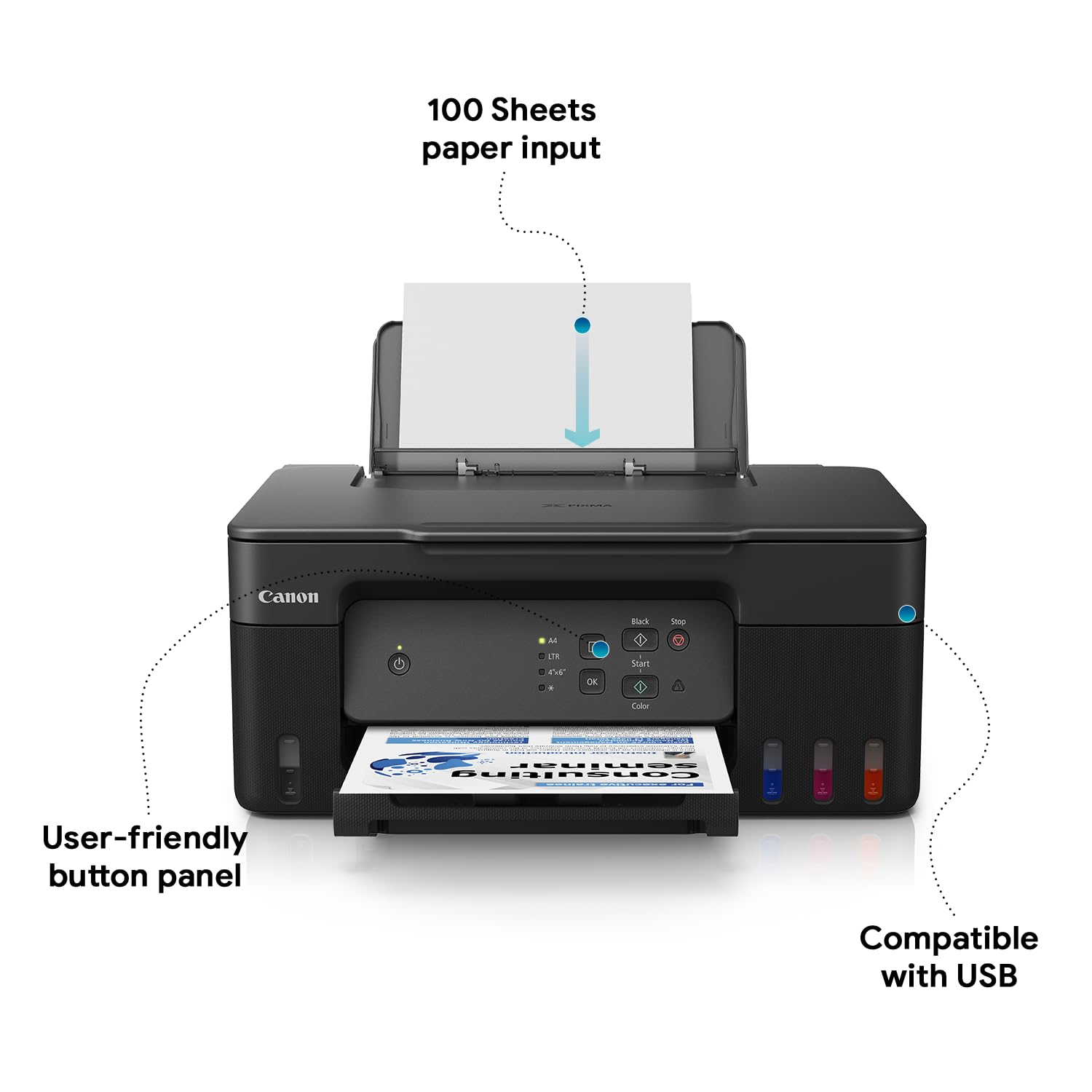 Canon G2730 Pixma MegaTank  All-in-one (Print, Scan, Copy) Inktank Printer with Small Size Ink Bottles for Home and Office- Black