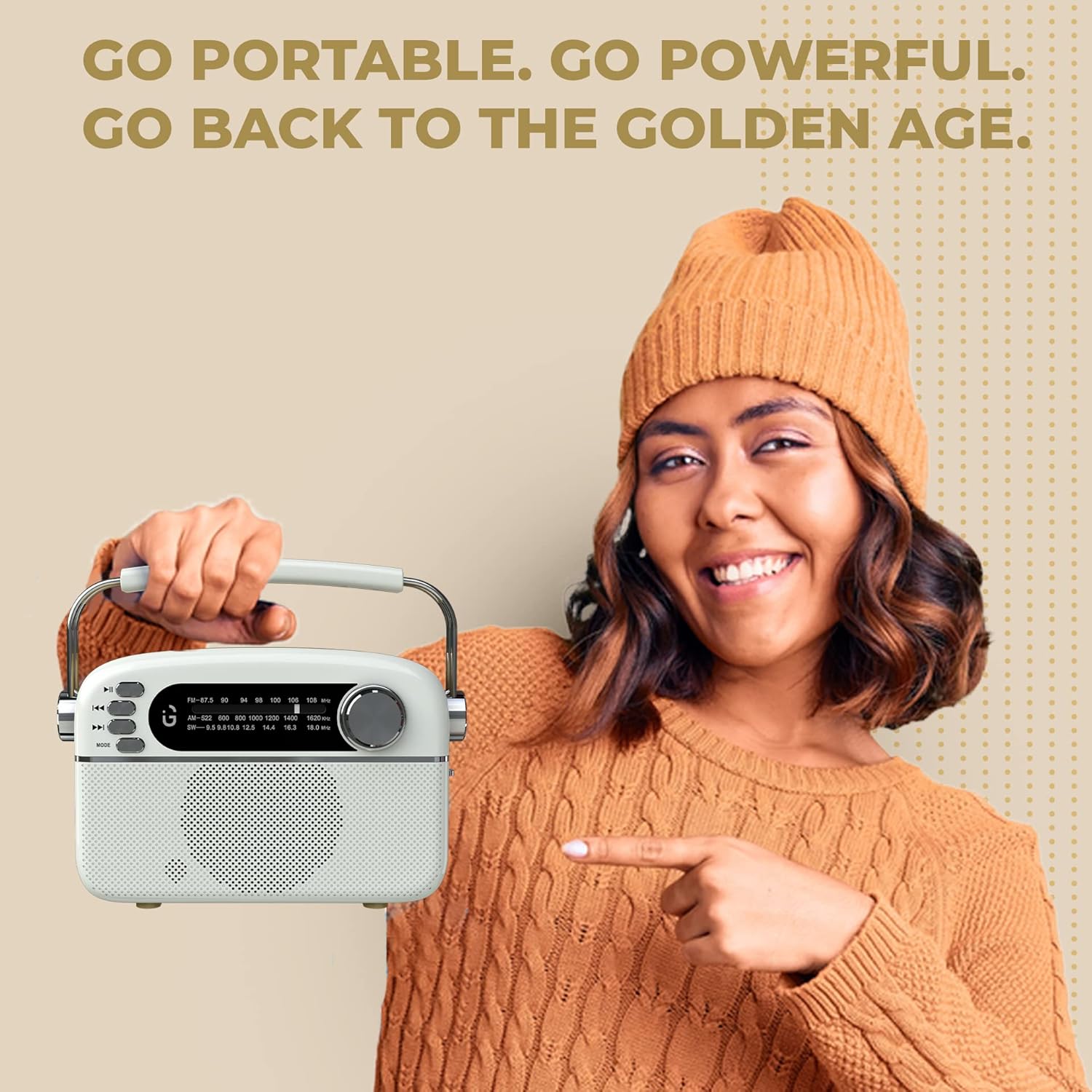iGear Evoke iG-1113 Retro Modern style Radio and MP3 player with FM/AM/SW- White & Champagne Gold
