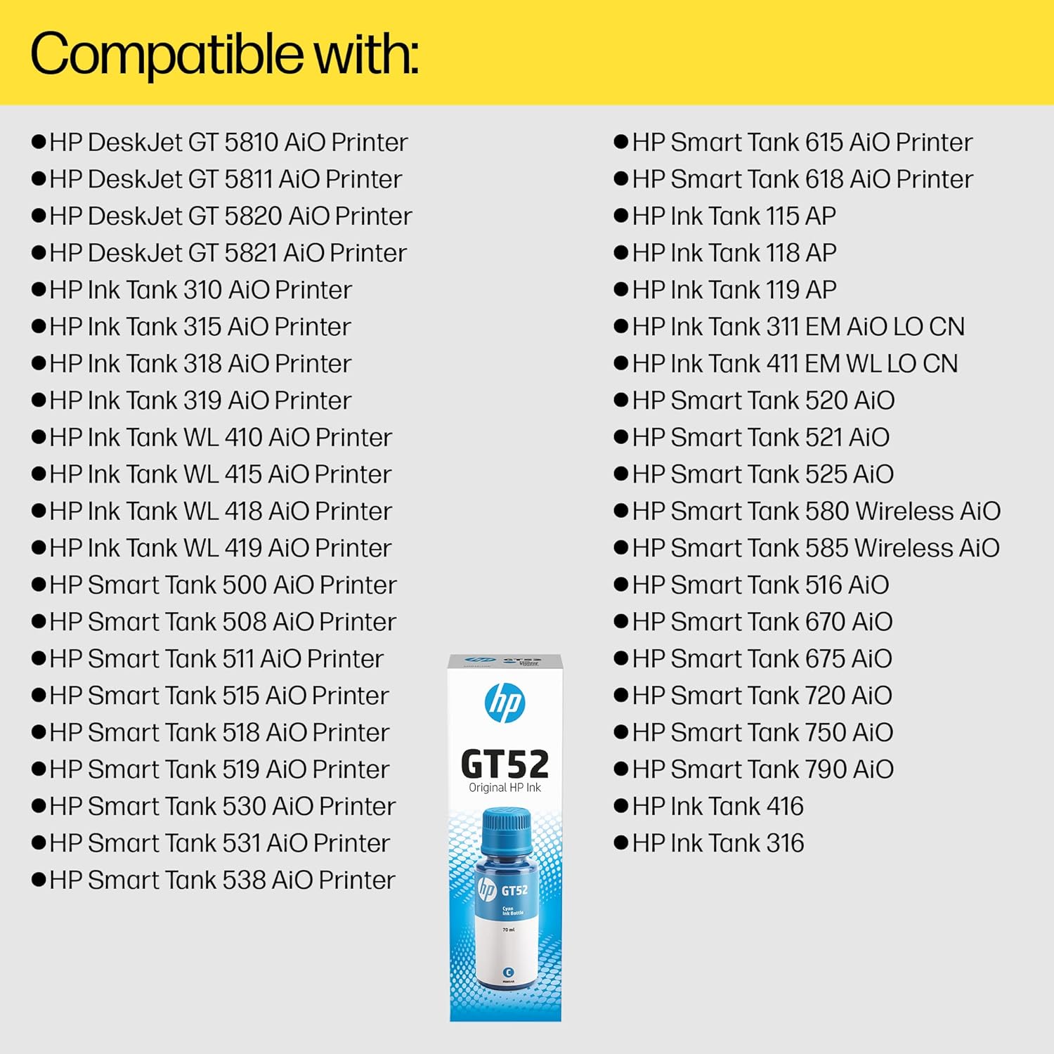 HP GT52 70-ml Cyan Original Ink Bottle- MOH52AA