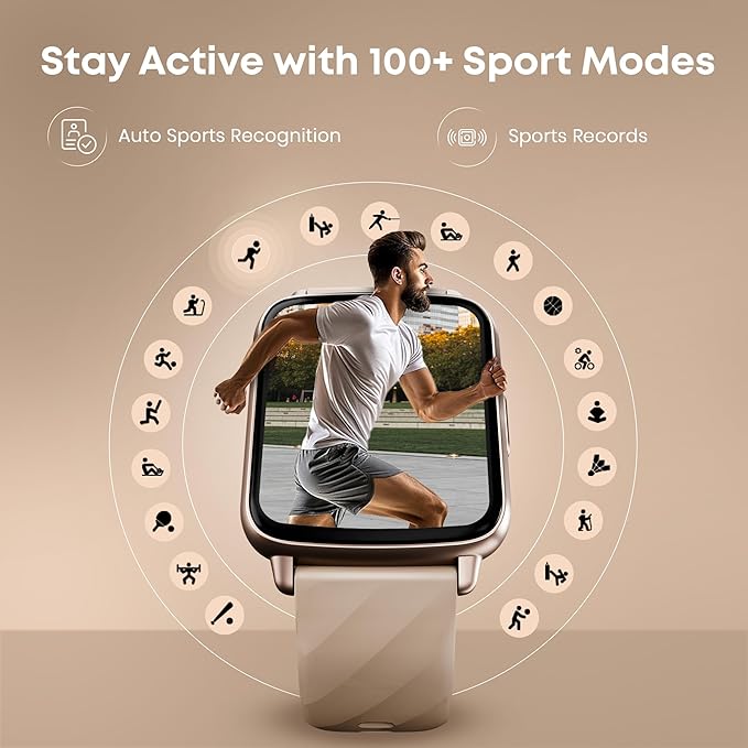 Fastrack Jupiter S1 Smart Watch with 1.83” TFT Display, 100+ Sports Modes & Smartwatch Faces, Upto 5 Day Battery, IP68- Dull Gold & Beige