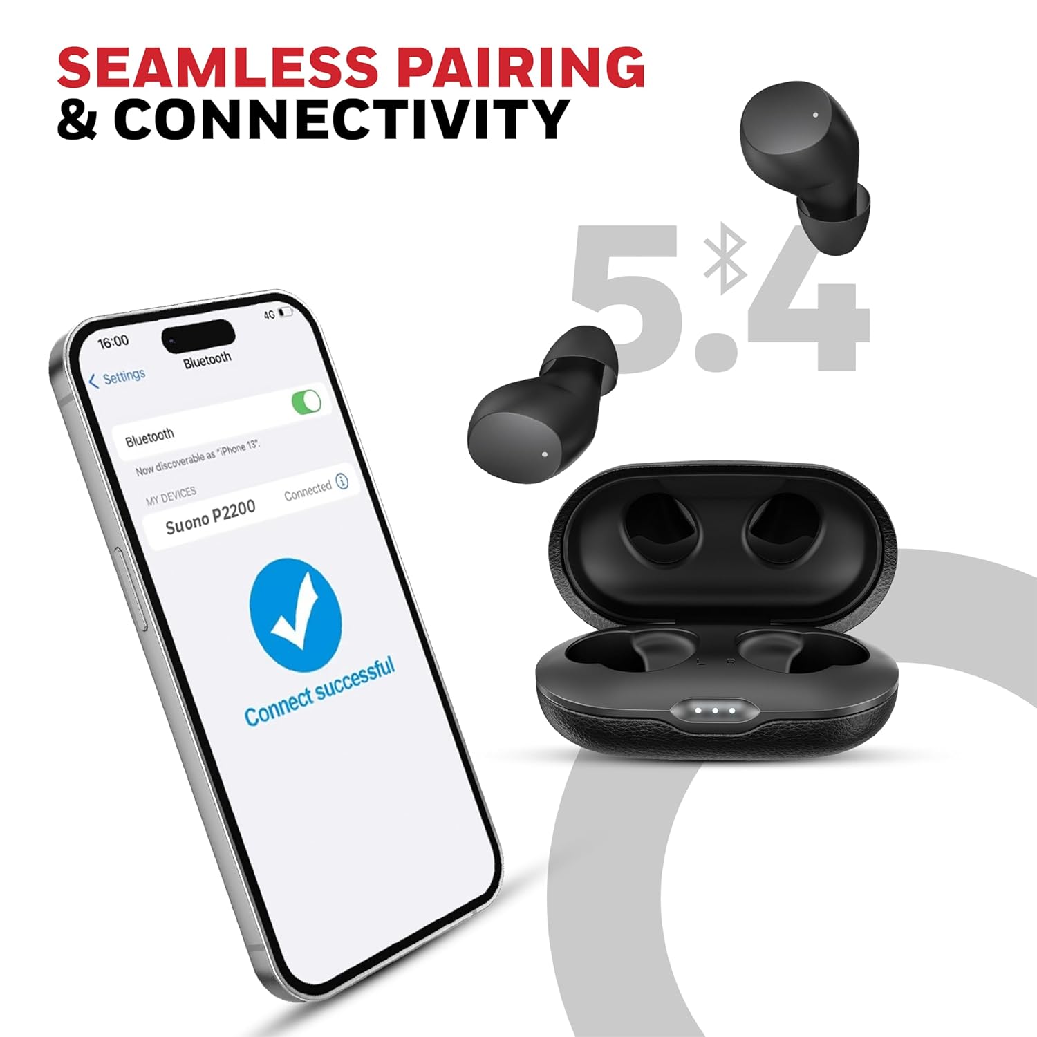 Honeywell Suono P2200 TWS In-Ear Earbuds Bluetooth v5.4, ENC with 2 Mics for HD Calling, 54H Battery Life, Stereo Sound, Deep Bass, IPX5, 40ms low latency Gaming Mode -Black