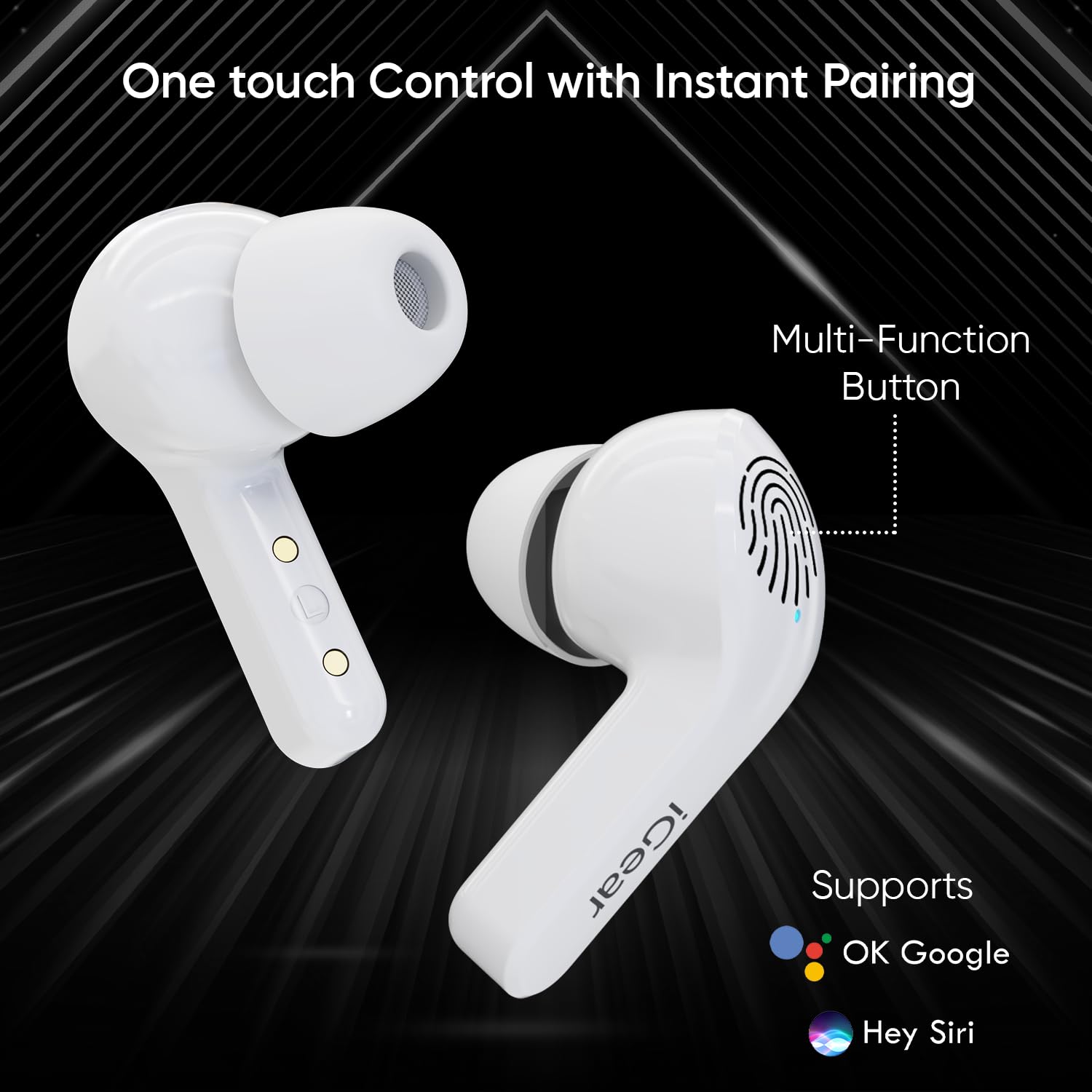 iGear Crystal iG-1025 True Wireless Earbuds, Transparent Charging Case- Ivory White