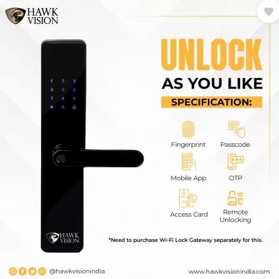 Hawkvision HV-SDL-F22 Smart Door Lock - Black