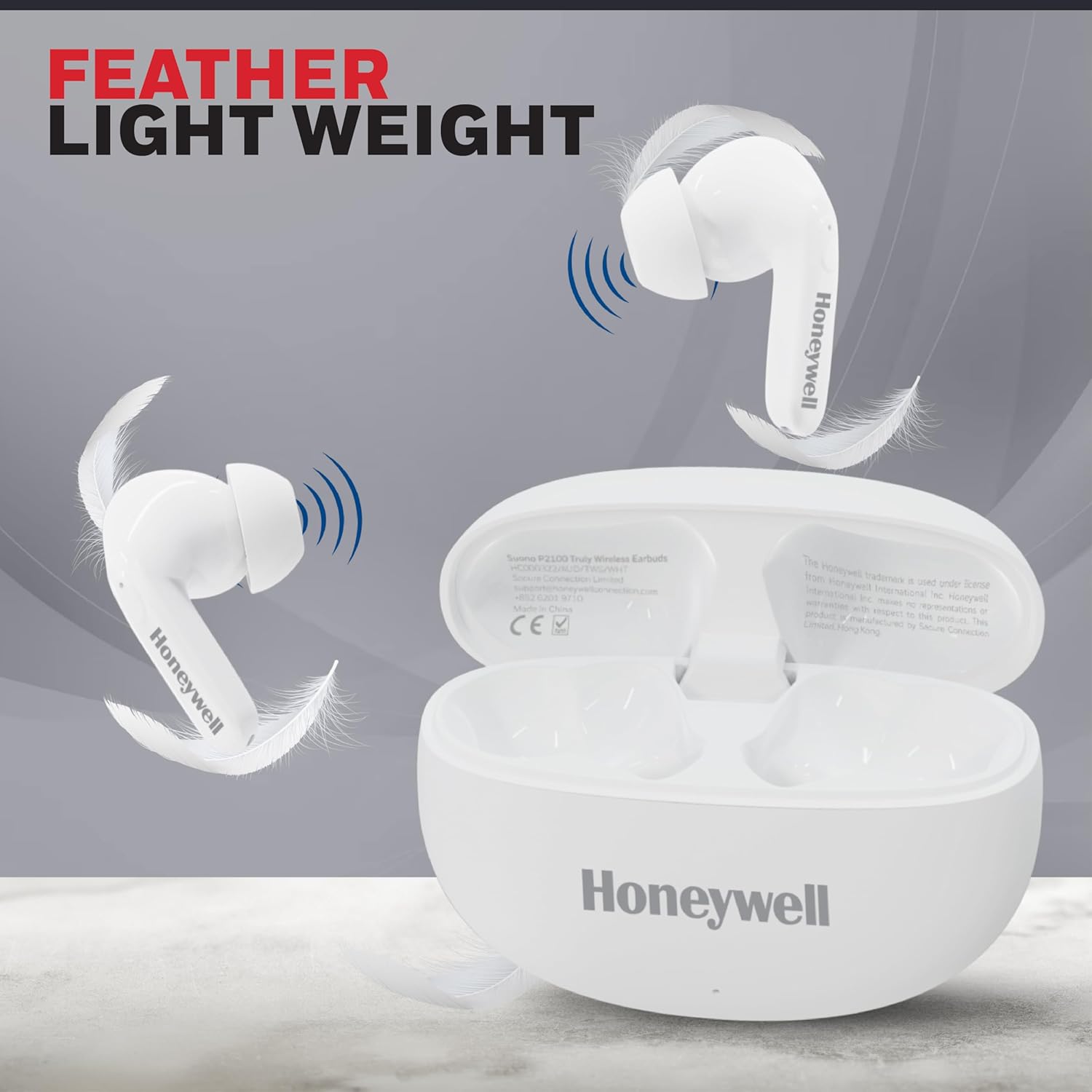 Honeywell Suono P2100 TWS Earbuds Bluetooth with 50H of Playtime, ENC Mode, 4xMics, Type C Fast Charging, Low Latency Mode for Gaming, Bluetooth V5.3- White