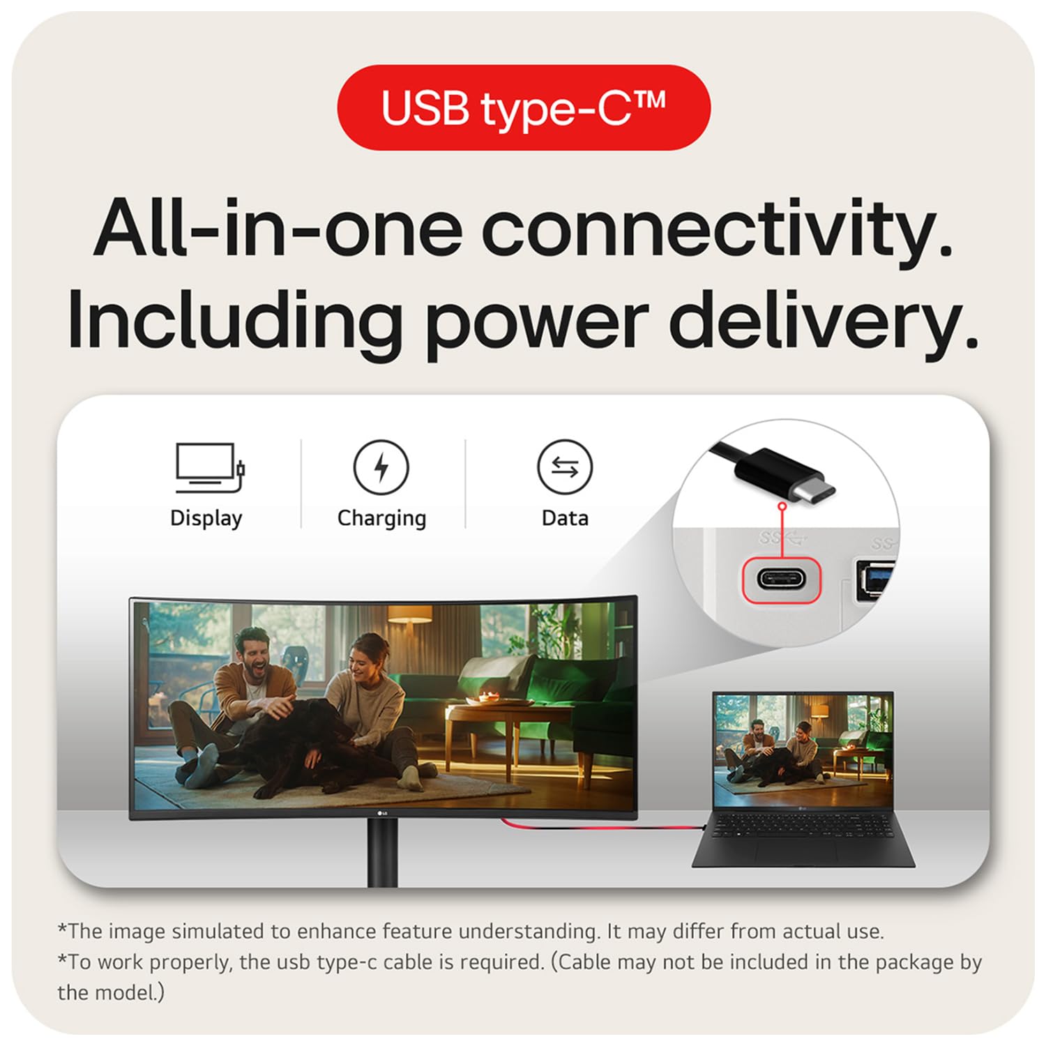 LG 34WR55QC-B (34 inch) 21:9 WQHD (3440 x 1440) Curved Ultra Wide Monitor, HDR 10, USB Type-C with PD, AMD Free Sync, Virtually Borderless, Height Tilt-Black
