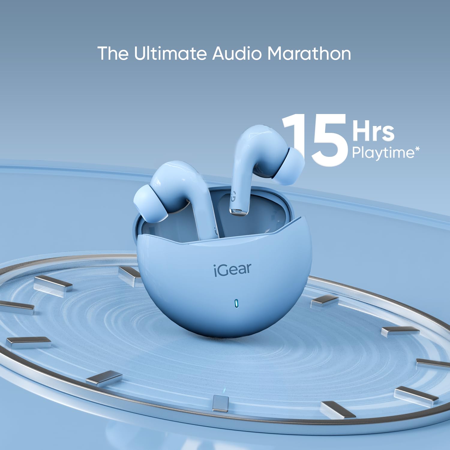 iGear Gemz iG-1142 TWS Wireless Earbuds, 15 Hrs+ Playtime- Blue