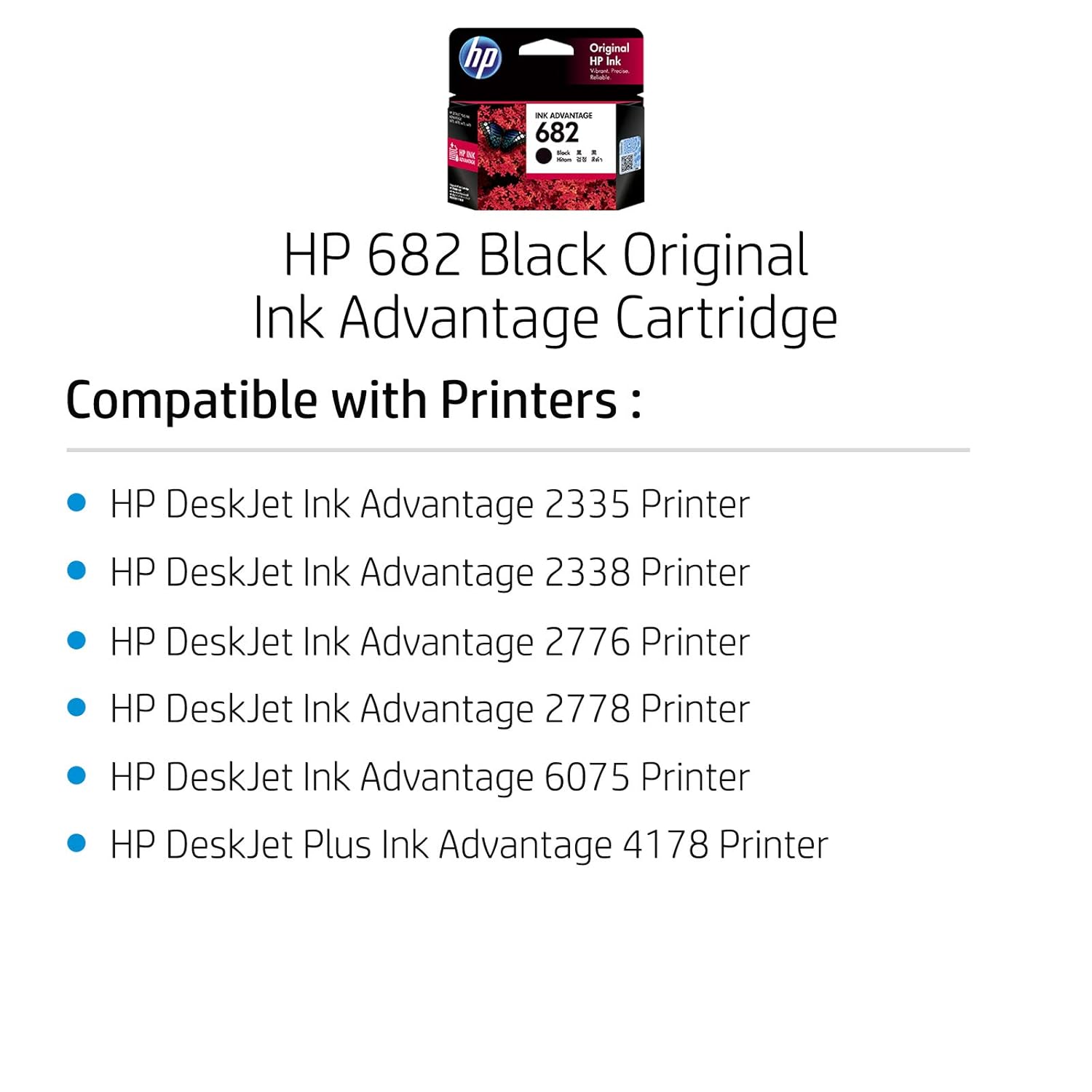 HP 682 Black Original Ink Advantage Cartridge- 3YM77AA