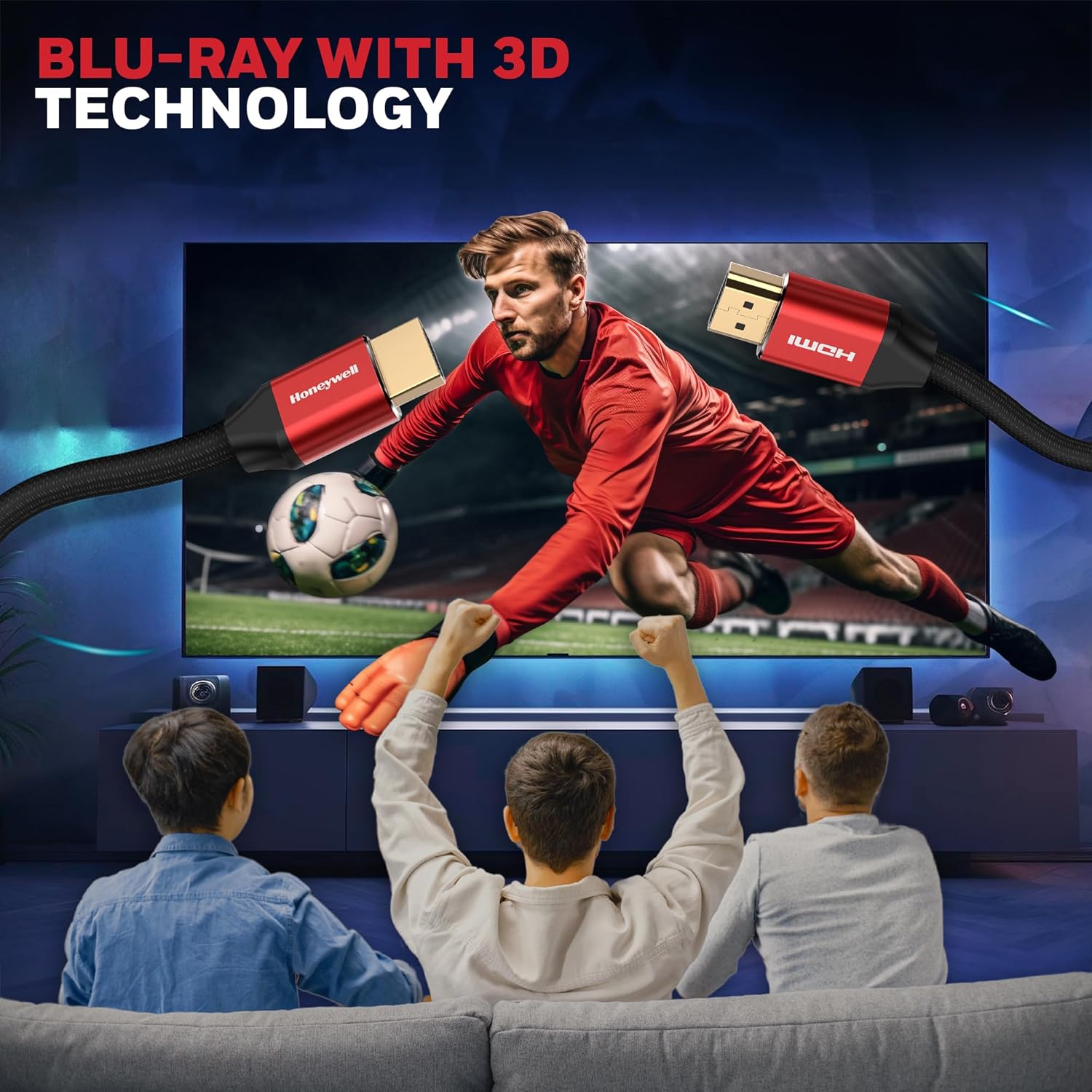 Honeywell HDMI Cable 2.1 with Ethernet, 8k@60Hz, 4k@120Hz UHD Resolution, 3Mtr(9.8ft),Male-to-Male,Compatible with all HDMI-Enabled Devices