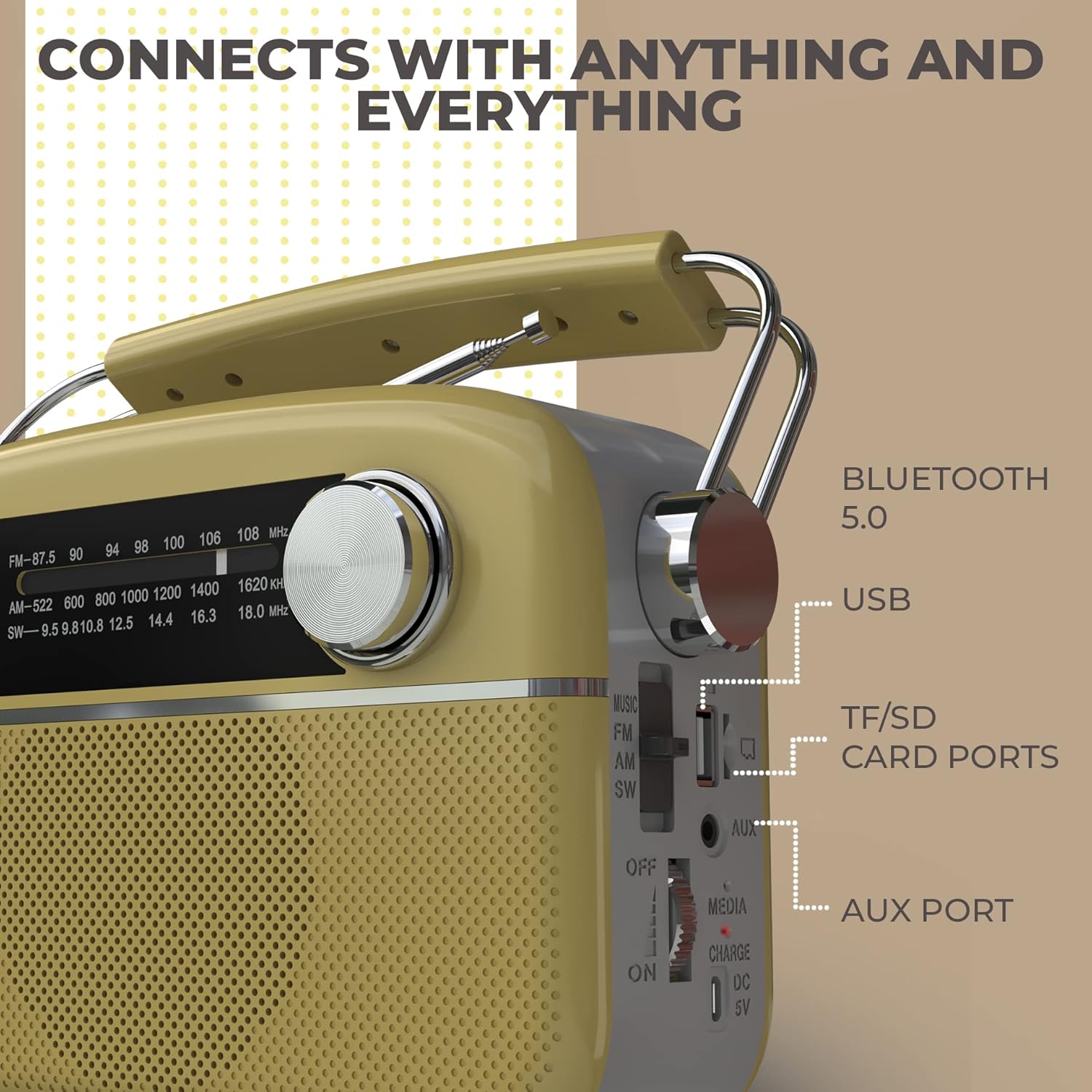 iGear Evoke iG-1113 Retro Modern style Radio and MP3 player with FM/AM/SW- Gold & Silver