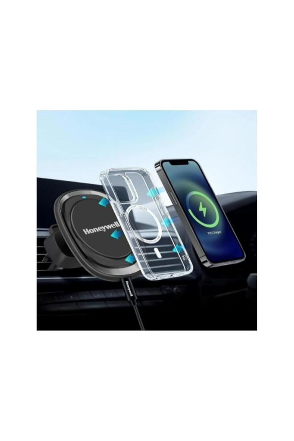 Honeywell Zest MagSafe Phone Mount Car Charger, upto 15W  output with Ultra-fast charging for iPhone 12 to iPhone 16 series,Type C input- Black
