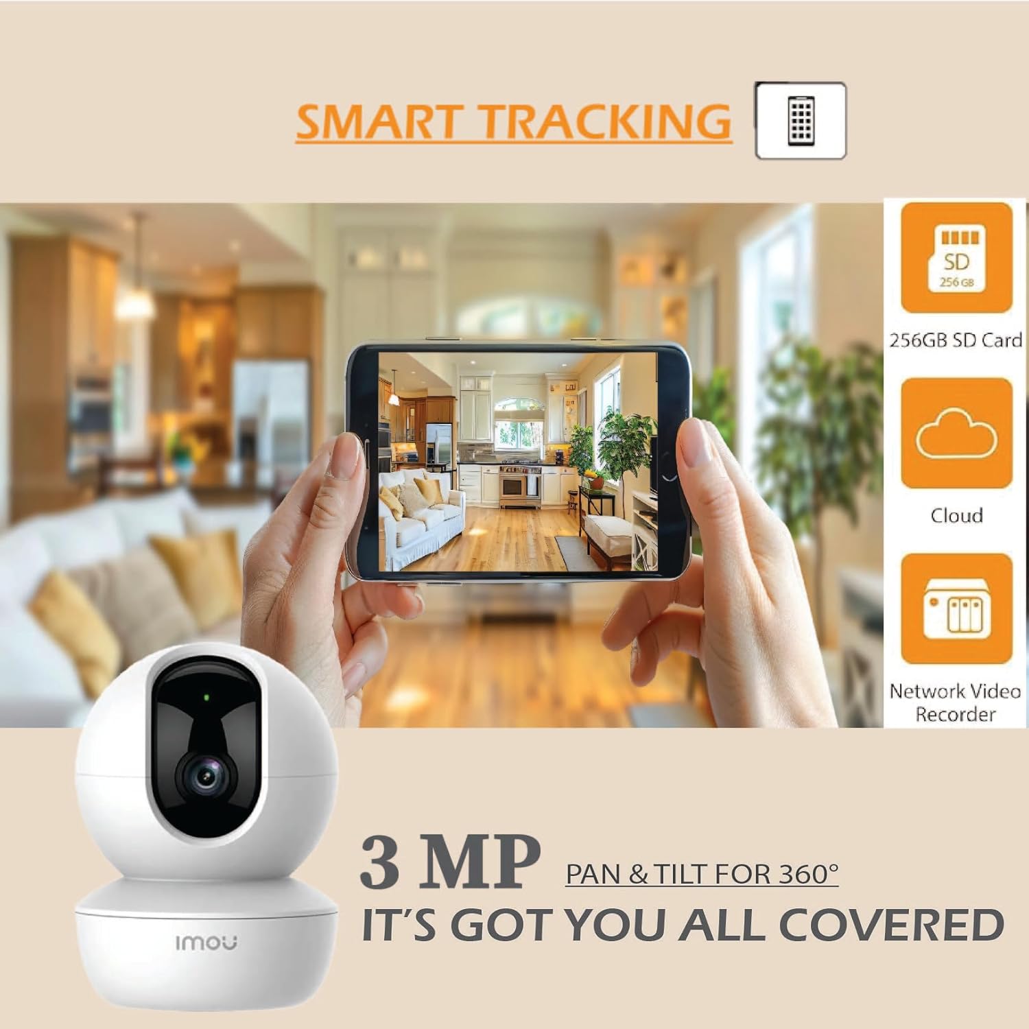 Imou Ranger S2 3MP WiFi Security Camera, Pan & Tilt for 360°, Human Detection, Smart Tracking, 2-Way Audio, Night Vision, IPC-DK2-3H1W, White