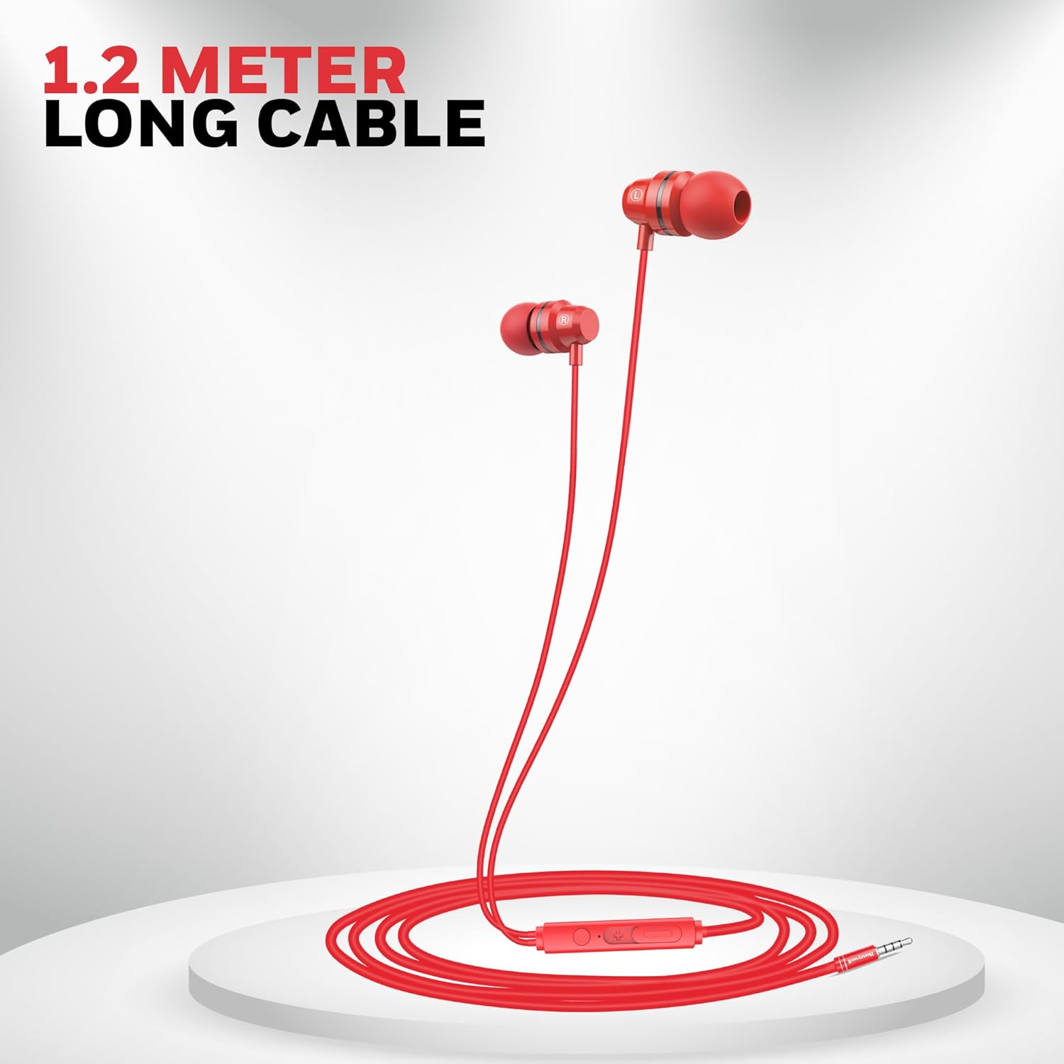 Honeywell Moxie V50 Wired Earphones with built in Mic, 10mm*2 drivers, Passive Noise Cancellation, 3.5mm AUX, Voice Assistant Enabled, 1.2 Mtr- Red