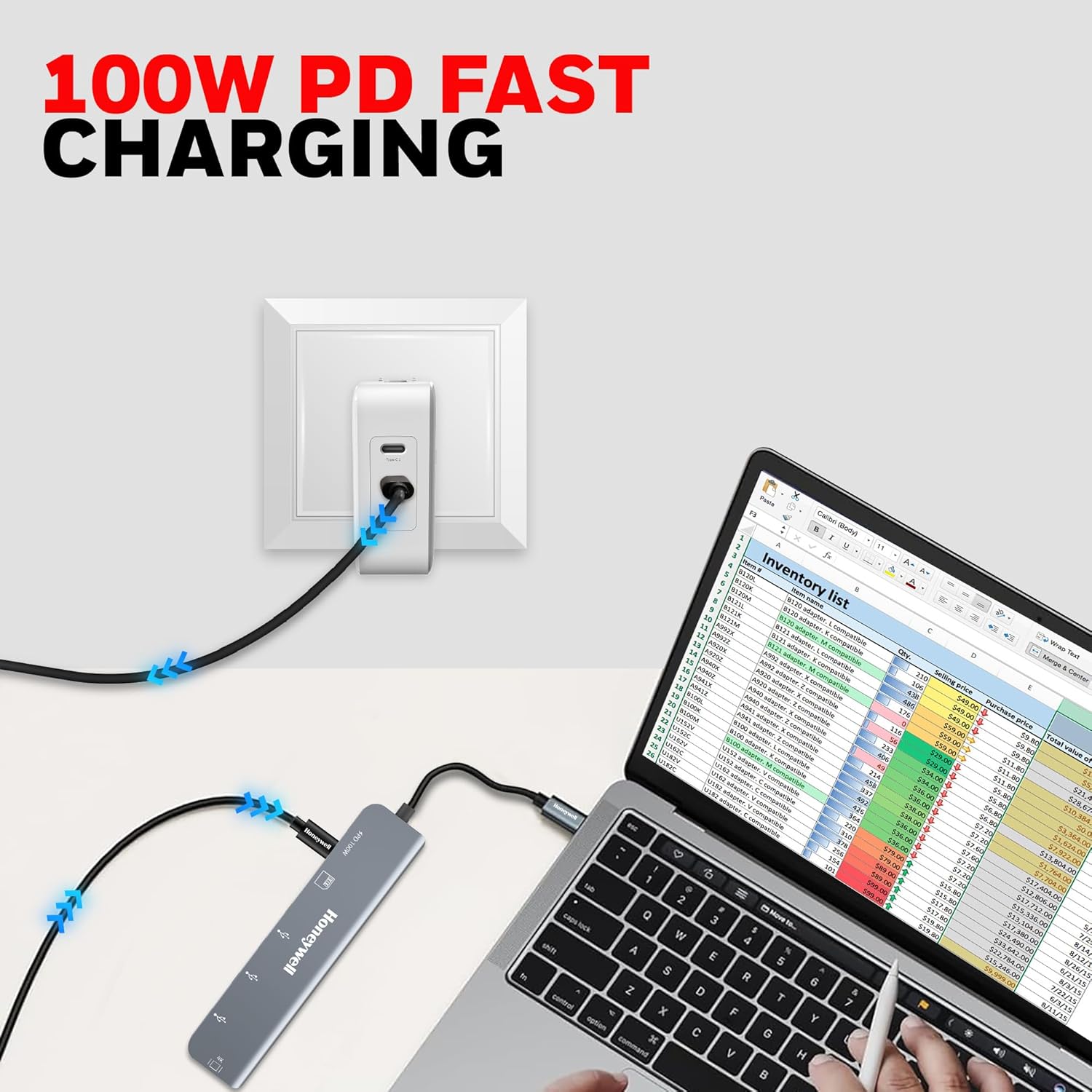 Honeywell 7-in-1 TypeC Docking Station with 4K HDMI,1xUSB 3.0, 2xUSB 2.0 & TypeC 3.0 PD 100W Charging Port, SD & Micro SD Slot,for All Type C Devices- MacBook,Laptop, Thunderbolt - Grey