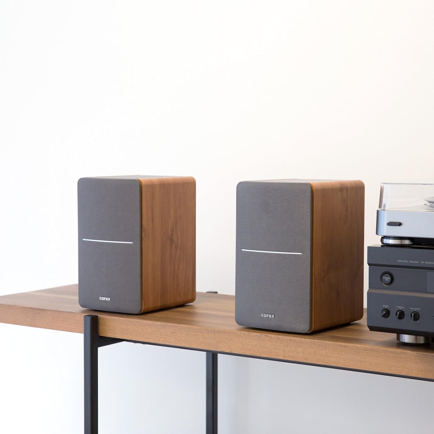 Edifier P12 Speakers—2-Way Speakers with Built-in Wall-Mount Bracket - Wood Color - Brown, Auxiliary