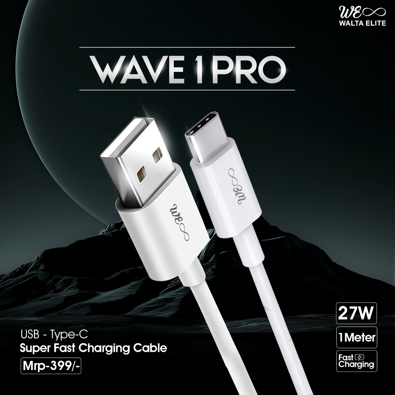 Walta Elite WAVE 1 PRO USB to Type C 27W Charging Cable