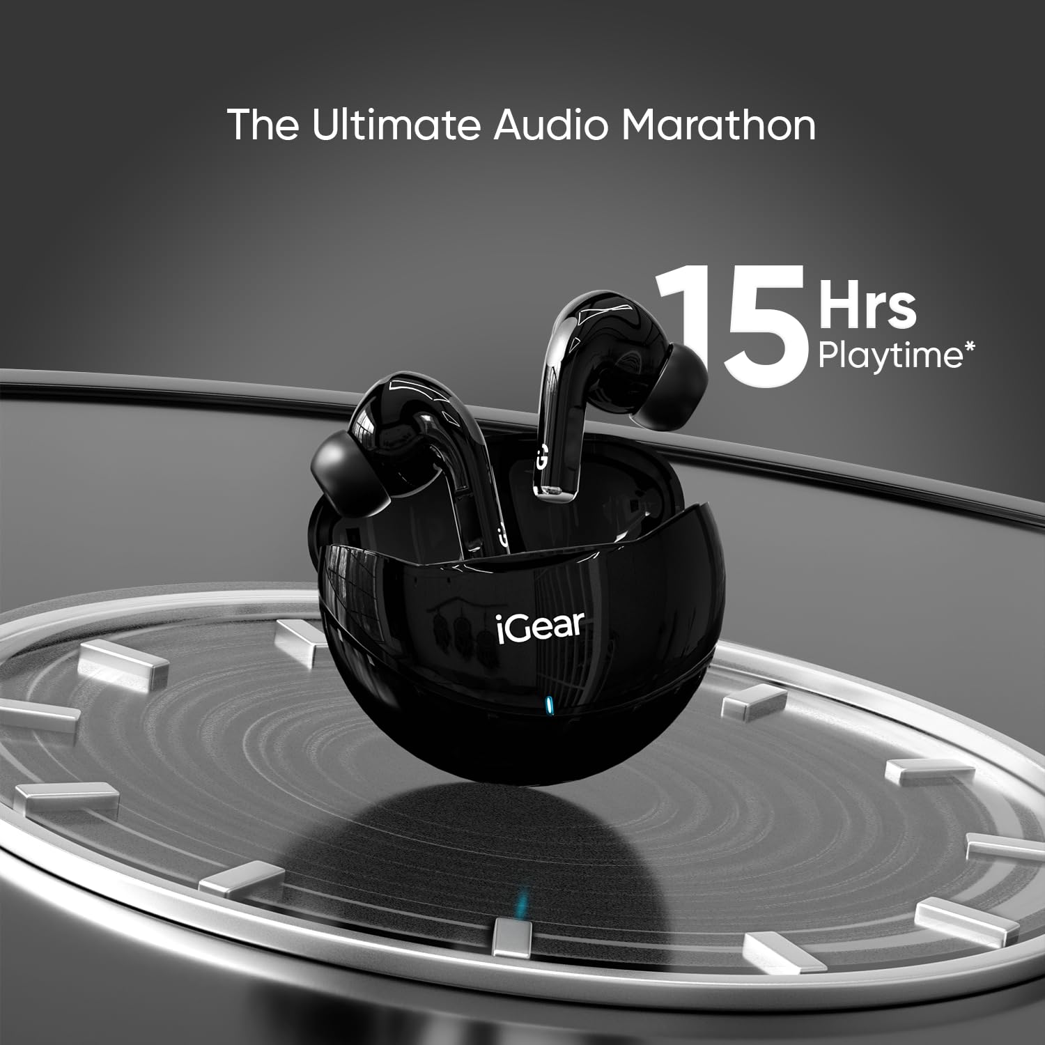 iGear Gemz iG-1142 TWS Wireless Earbuds, 15 Hrs+ Playtime- Black