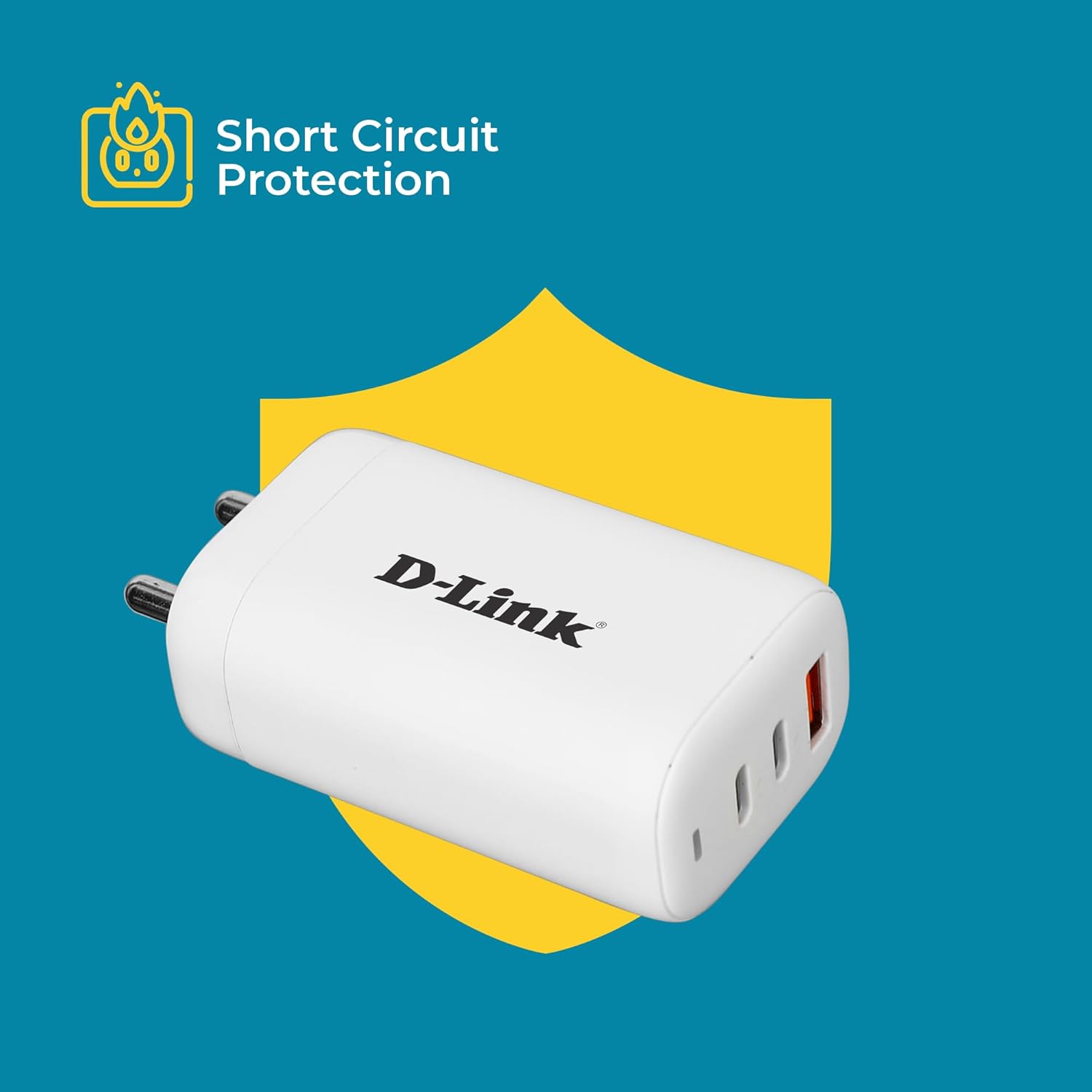 D-Link (DPA-F6521) 65W Triple Port Fast Charger 2 Type-C & 1 USB-A, GAN Technology, Easy to Carry, Included Type C-Type C(100W) Cable - White 