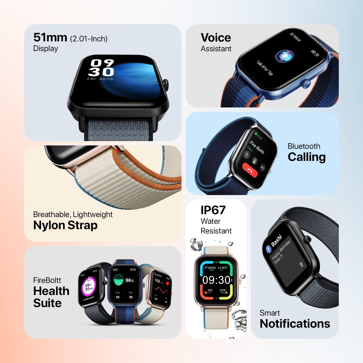 Fire Boltt Hunter Nyluxe (BSW127) Smartwatch 51.1mm (2.01) HD Display Buetooth Calling with Single Chipset  (Midnight Blue)