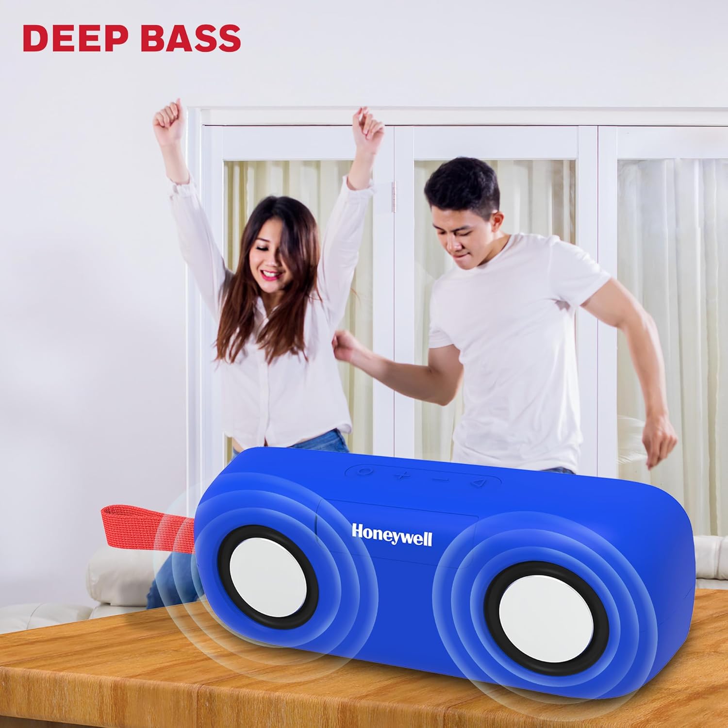 Honeywell Trueno U300 20W 5.3 Bluetooth Speaker,Deep Bass Radiators,13H Playtime,IPX 6,TWS Feature,SD Card,USB Type-C Port,AUX,Built-in Mic - Blue