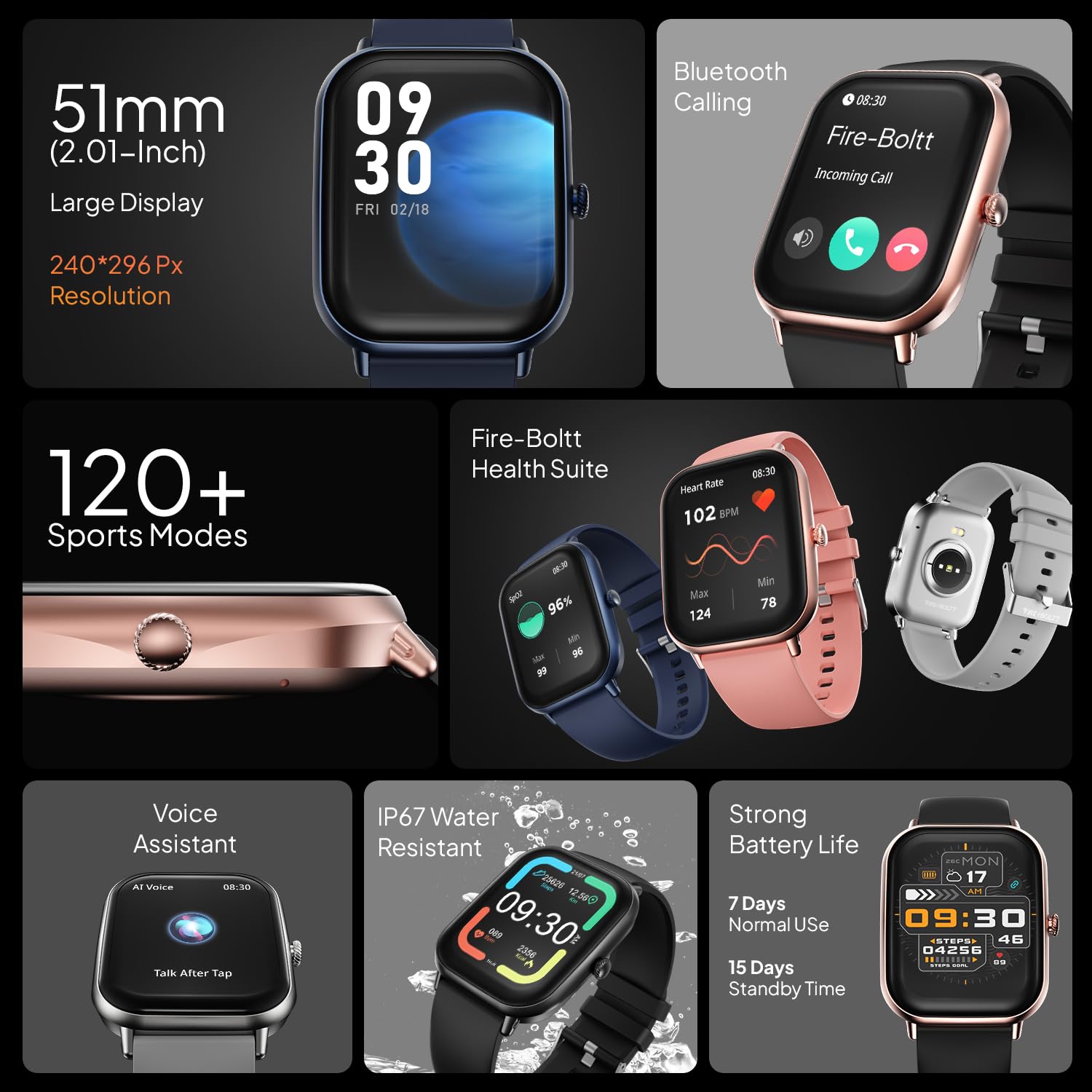 Fire Boltt Ninja Call Pro Max Smart Watch(BSW128) with 2.01 inch Display, Bluetooth Calling, 120+ Sports Modes, Health Suite, Voice Assistance- Pink