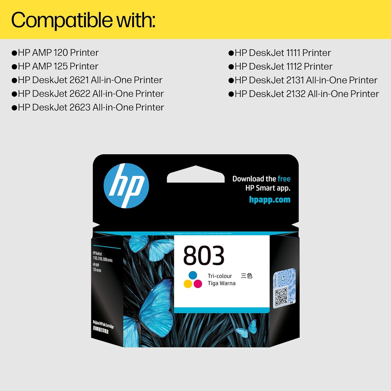 HP 803 Tri-Color Original Ink Cartridge,Tri-Color (CMY)- F6V20A