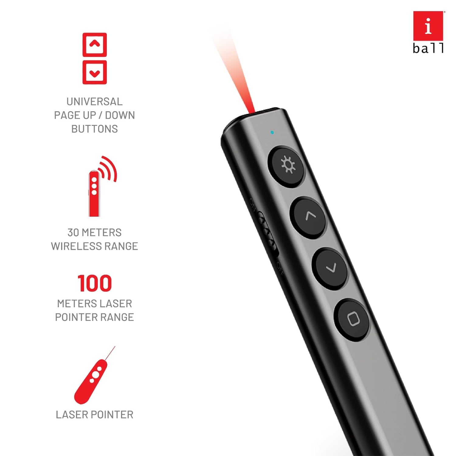 iBall Impact2 Wireless Presenter for Presentation, RED Laser Pointer, PowerPoint PPT Slide Changer- Black