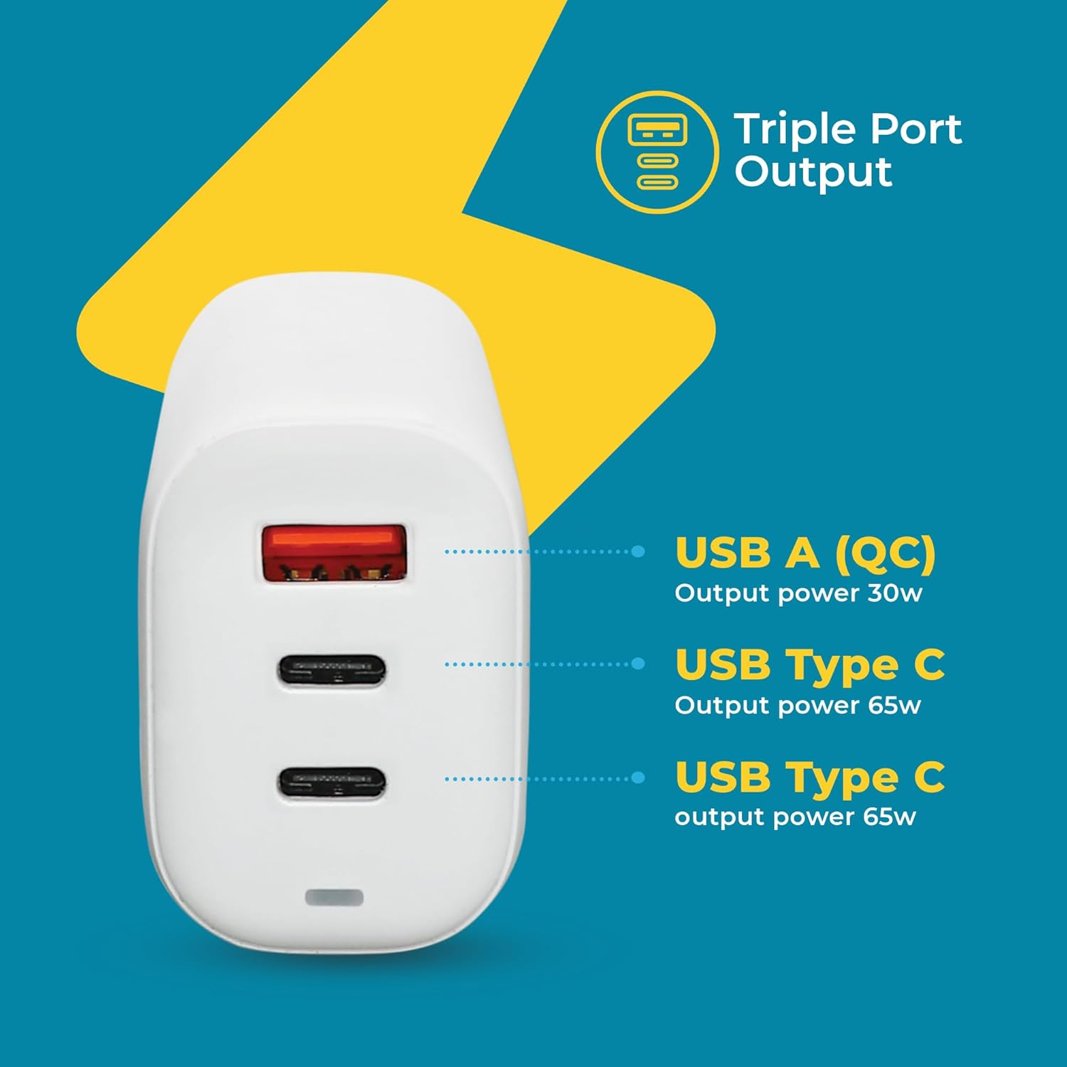 D-Link (DPA-F6521) 65W Triple Port Fast Charger 2 Type-C & 1 USB-A, GAN Technology, Easy to Carry, Included Type C-Type C(100W) Cable - White 