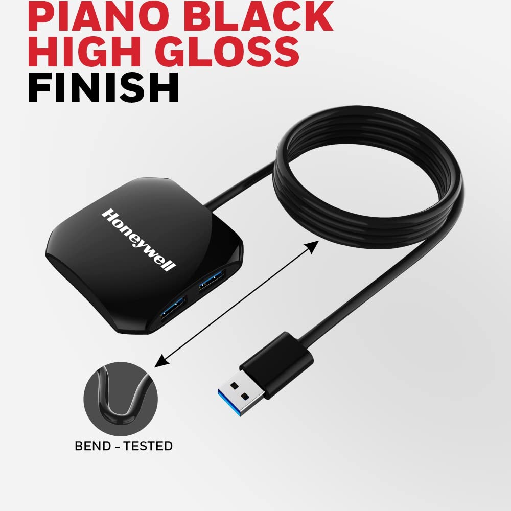 Honeywell Momentum Port 4-1 USB 3.0 Hub, Transmission Speed 5GBPS, Universally Compatible with All USB PC, Laptop, Speaker, Mobile, Pen Drive, Hard Drive, Keyboard Printer, Glossy Black