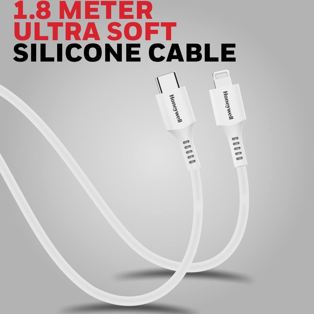 Honeywell Type C to iPhone Lightning Silicone cable MFI-certified, QC 3.0, PD 87W with Max Output 3A,Fast Charge & Sync Cable for iPhone- 6 Feet (1.8M)- White