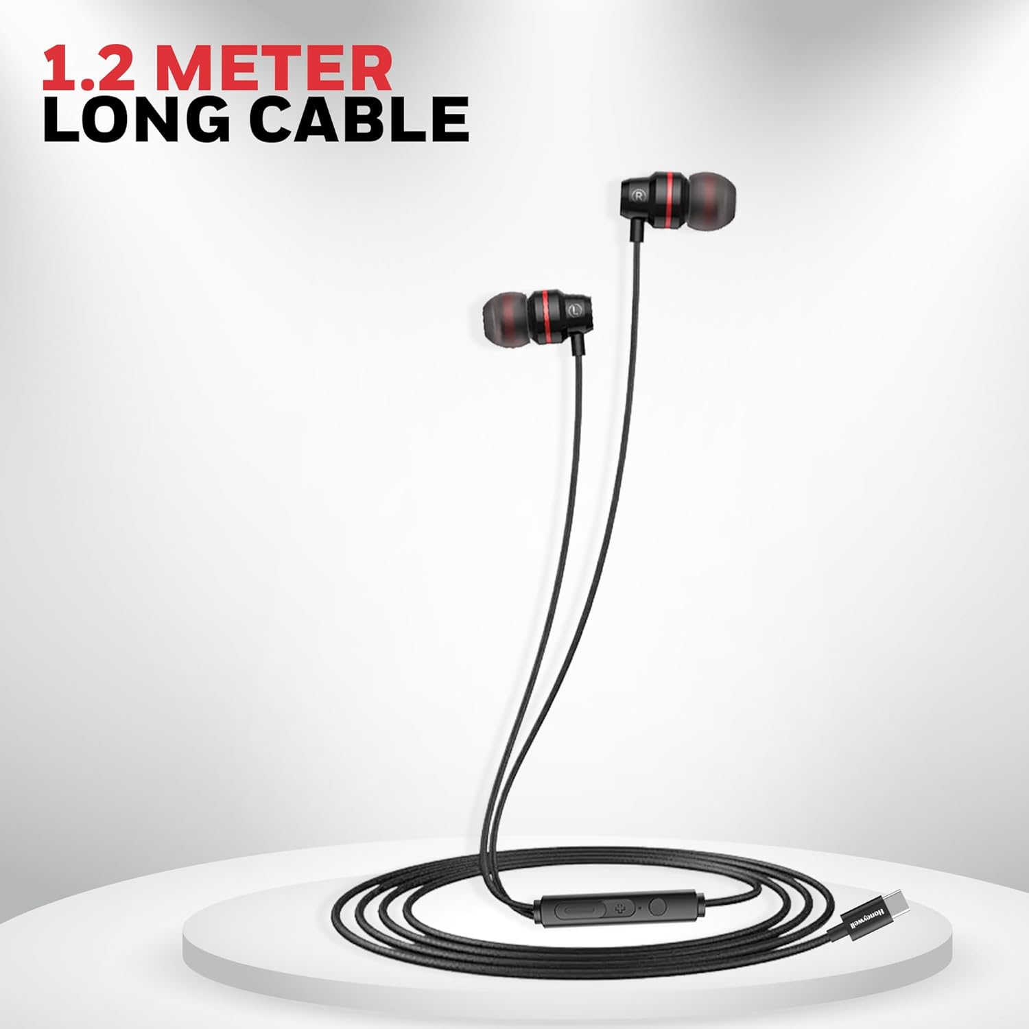 Honeywell Suono P60 Wired Earphones with built in Mic, Passive Noise Cancellation, Type C Compatible, Voice Assistant Enabled, 1.2 Mtr- Black