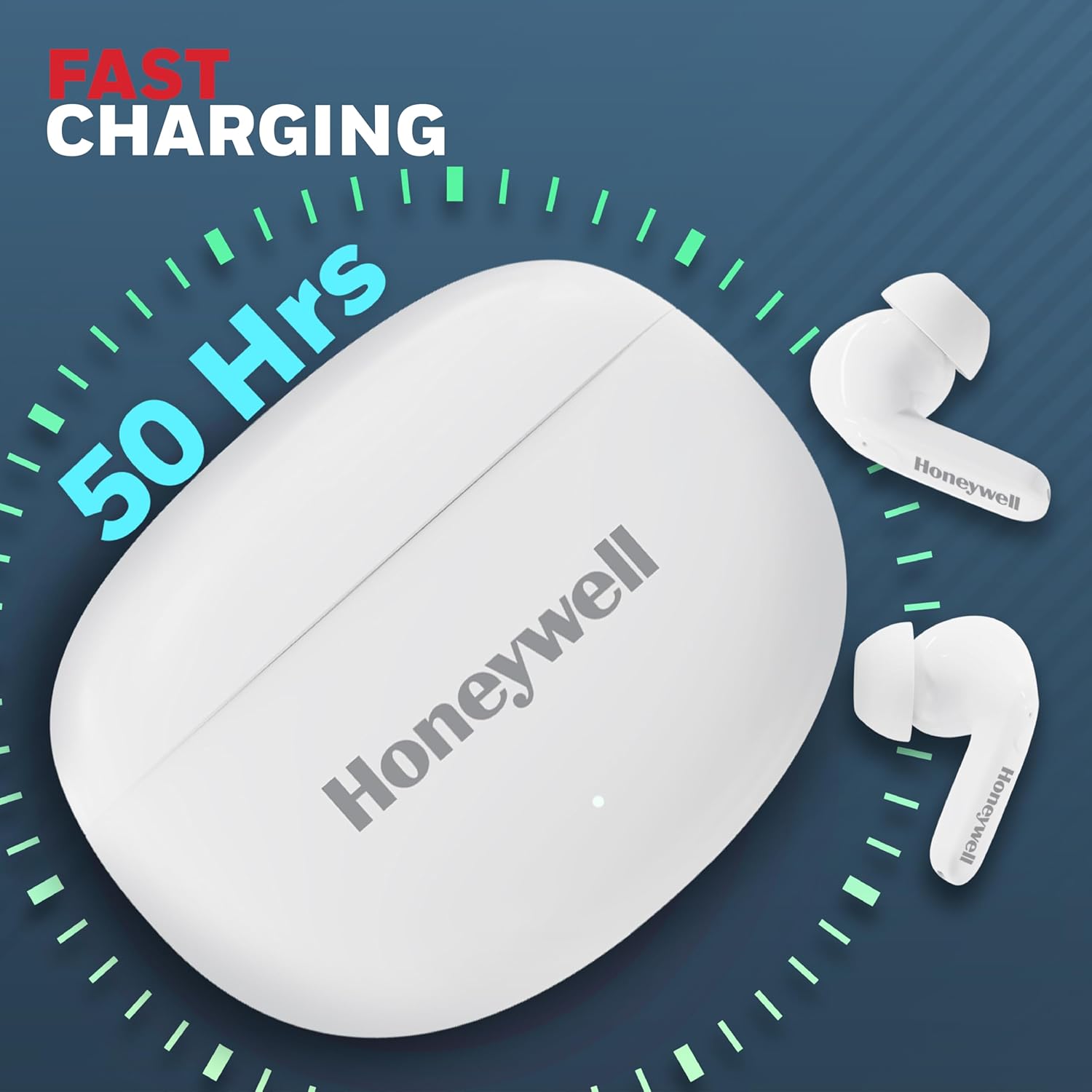 Honeywell Suono P2100 TWS Earbuds Bluetooth with 50H of Playtime, ENC Mode, 4xMics, Type C Fast Charging, Low Latency Mode for Gaming, Bluetooth V5.3- White