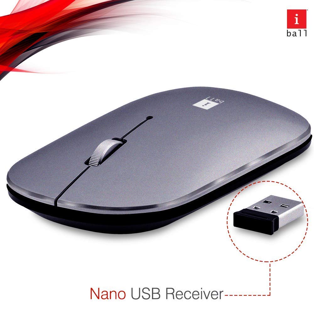 iBall Palmz 2.4 GHz Wireless and Bluetooth Mouse Silent Clicks with Mini Receiver for PC/Mac/Laptop - Grey