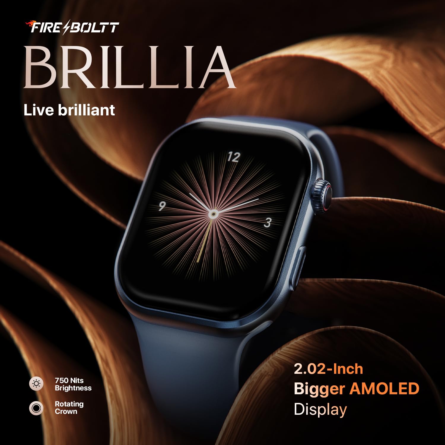 Fire Boltt Brillia Smart Watch(BSW215) with 51.3mm (2.02 inch) AMOLED Display, Bluetooth Calling, 120+ Sports Modes, IP67 Waterproof- Blue