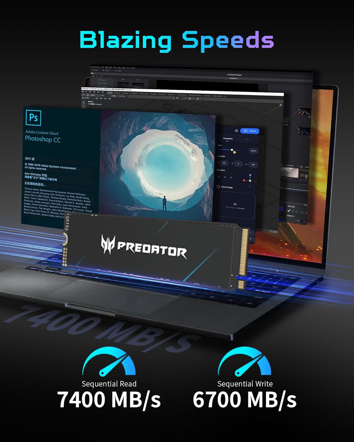 Acer Predator GM7000 512GB NVMe Gaming SSD - M.2 2280 PCIe Gen4 (16 Gb/s) x 4, DRAM Cache Up to 7400 MB/s - BL.9BWWR.104
