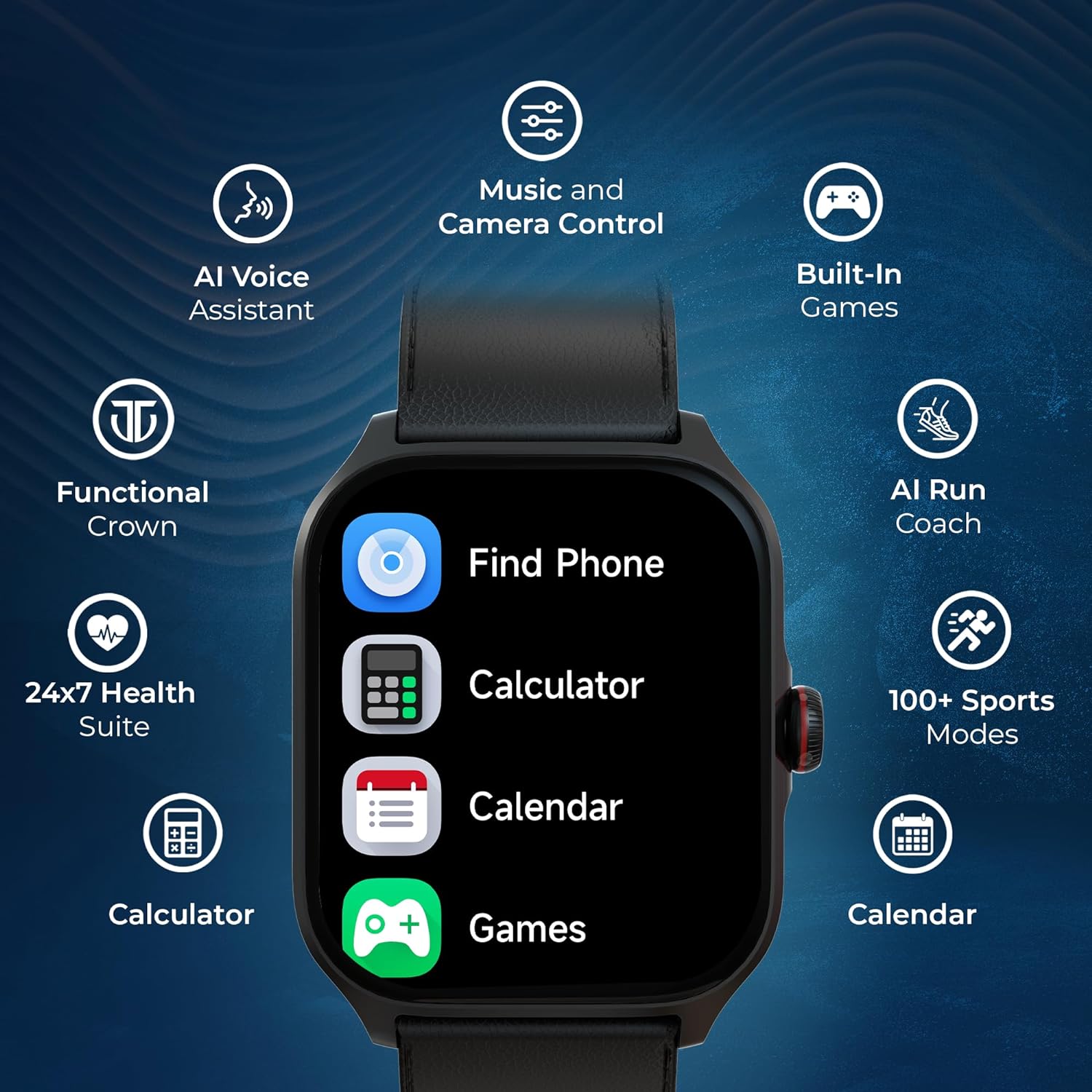 Titan Zeal Smart Watch with 1.85" AMOLED Display with AOD, Single Sync BT Calling, Advanced Chipset, 100+ Sports Modes & Watch faces, IP68- Black