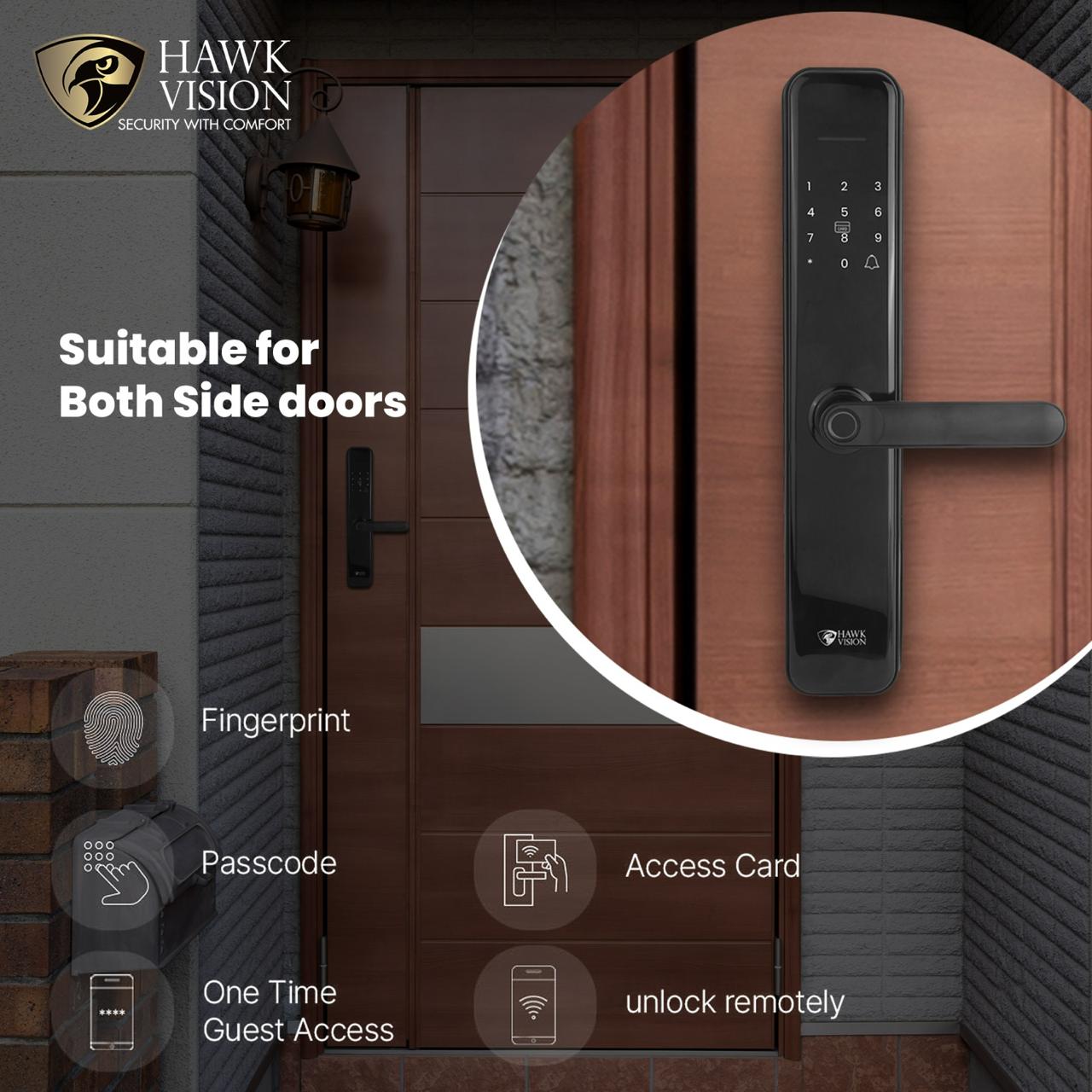 Hawkvision HV-SDL-F75-M Smart Door Lock - Black